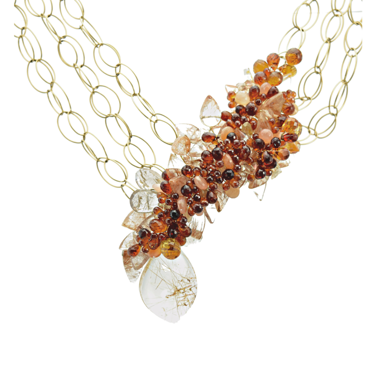 Rutilated Quartz & Spessartite Garnet Statement Necklace, by Andrea Li