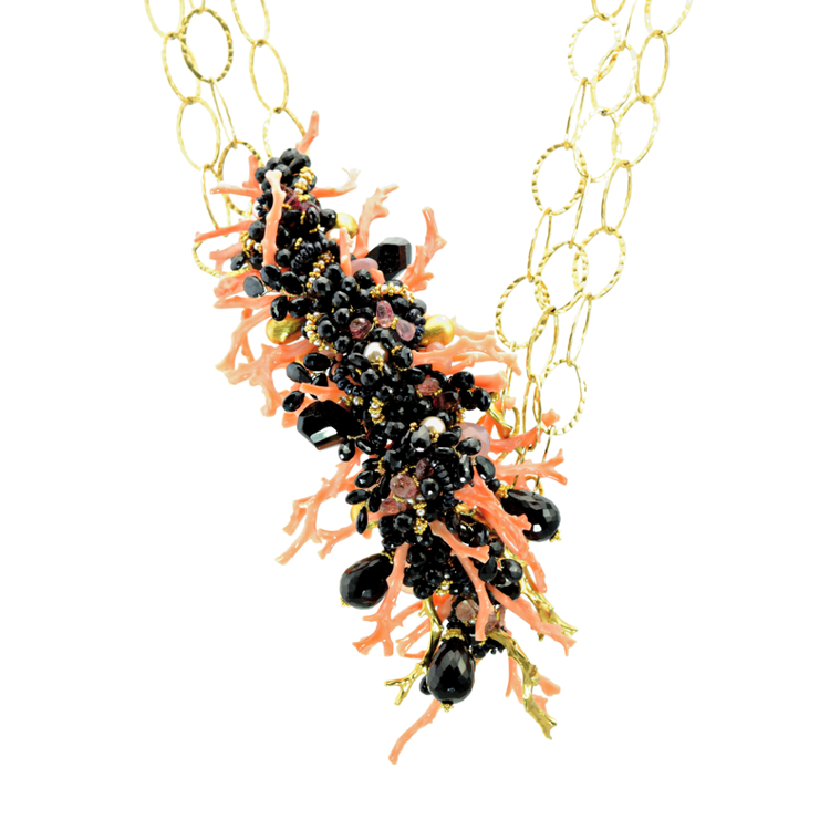 Natural Coral & Spinel Statement Necklace, by Andrea Li