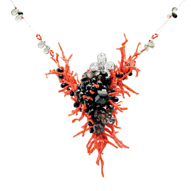 Natural Red Coral & Rutilated Statement Necklace, by Andrea Li