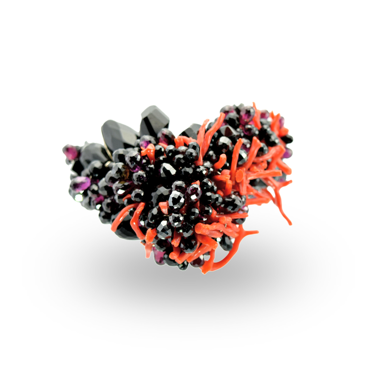 Natural Red Coral & Spinel Statement Cuff, by Andrea Li