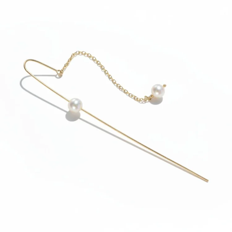 14k Gold Two Pearl Ear Threader, by Andrea Li
