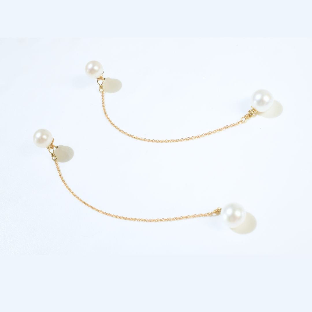 14K Two Pearl Post Earring with Chain Drop.jpg