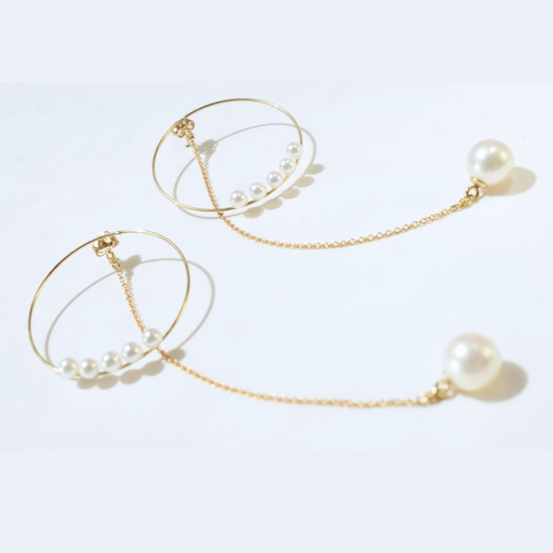 14k Five Pearl Hoop Earrings with Pearl Drop.jpg
