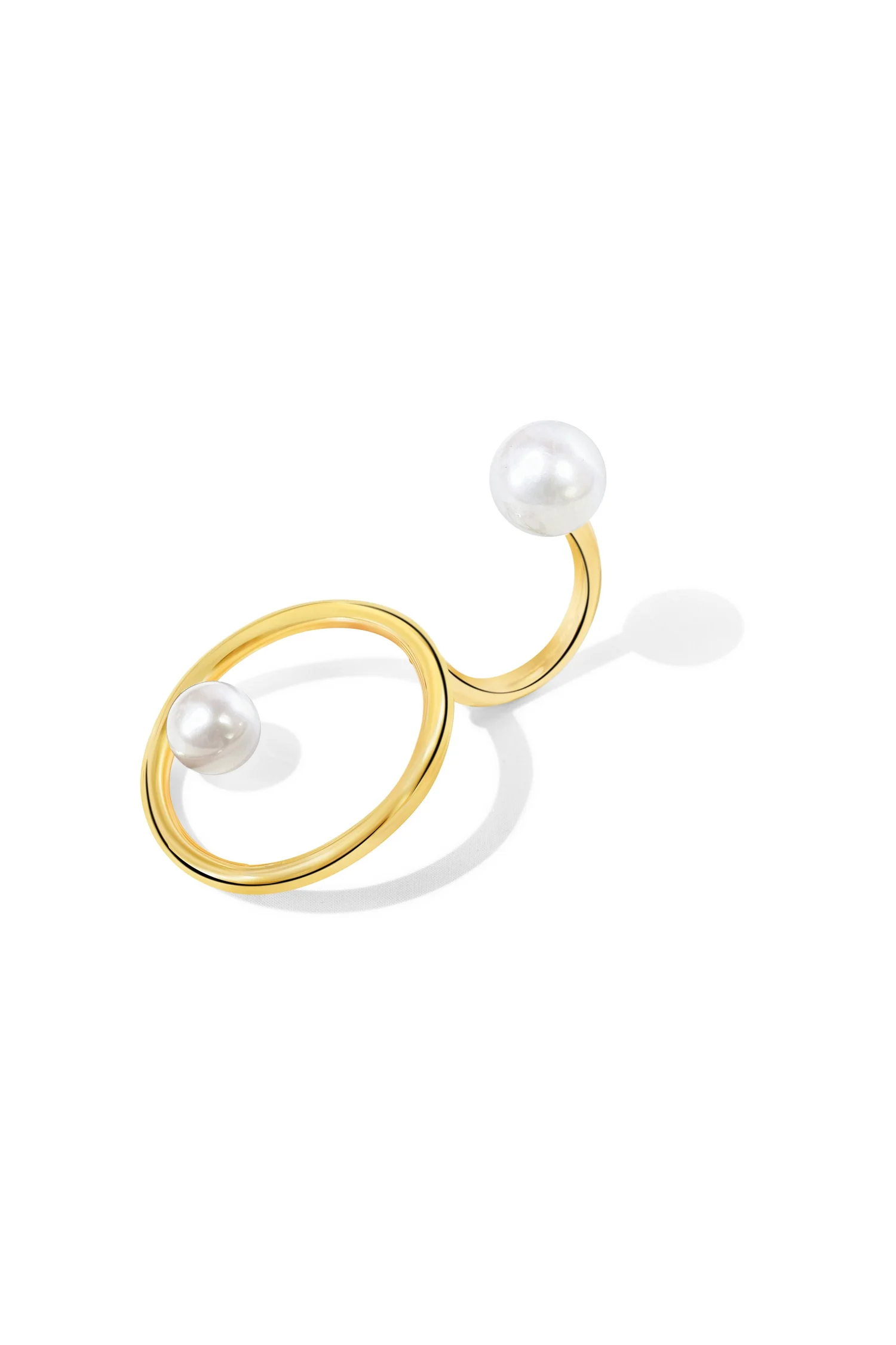 Unique Two Finger Gold Ring with Pearls - Elevate Your Style 