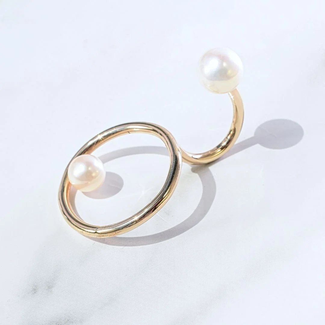 Unique Two Finger Gold Ring with Pearls - Elevate Your Style — ANDREA LI