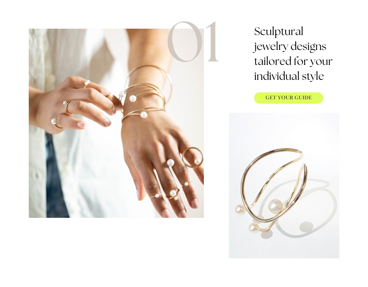 levate your jewelry collection with this one-of-a-kind pearl and gold bracelet, embodying unique statement style for the discerning individual