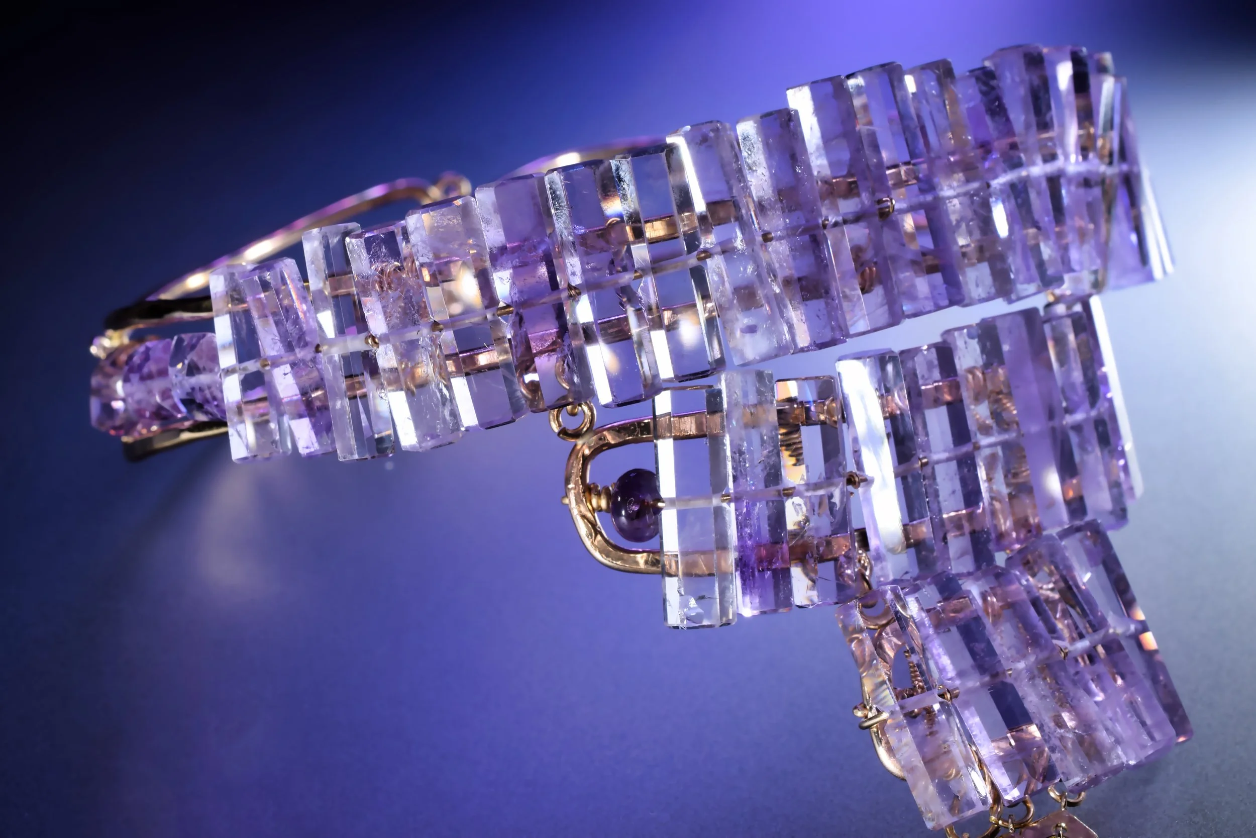 Artist-designed mosaic amethyst choker