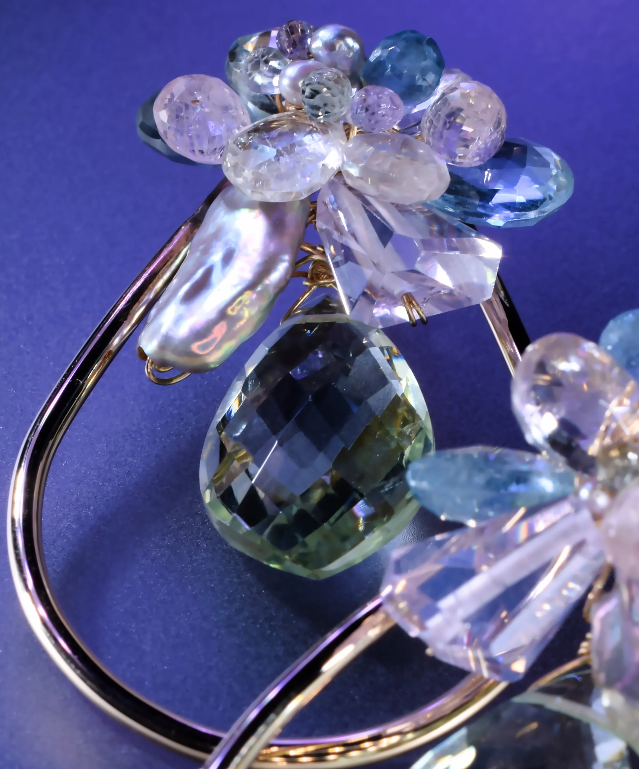 pastel gemstone cluster earrings with open teardrop frame by Andrea Li