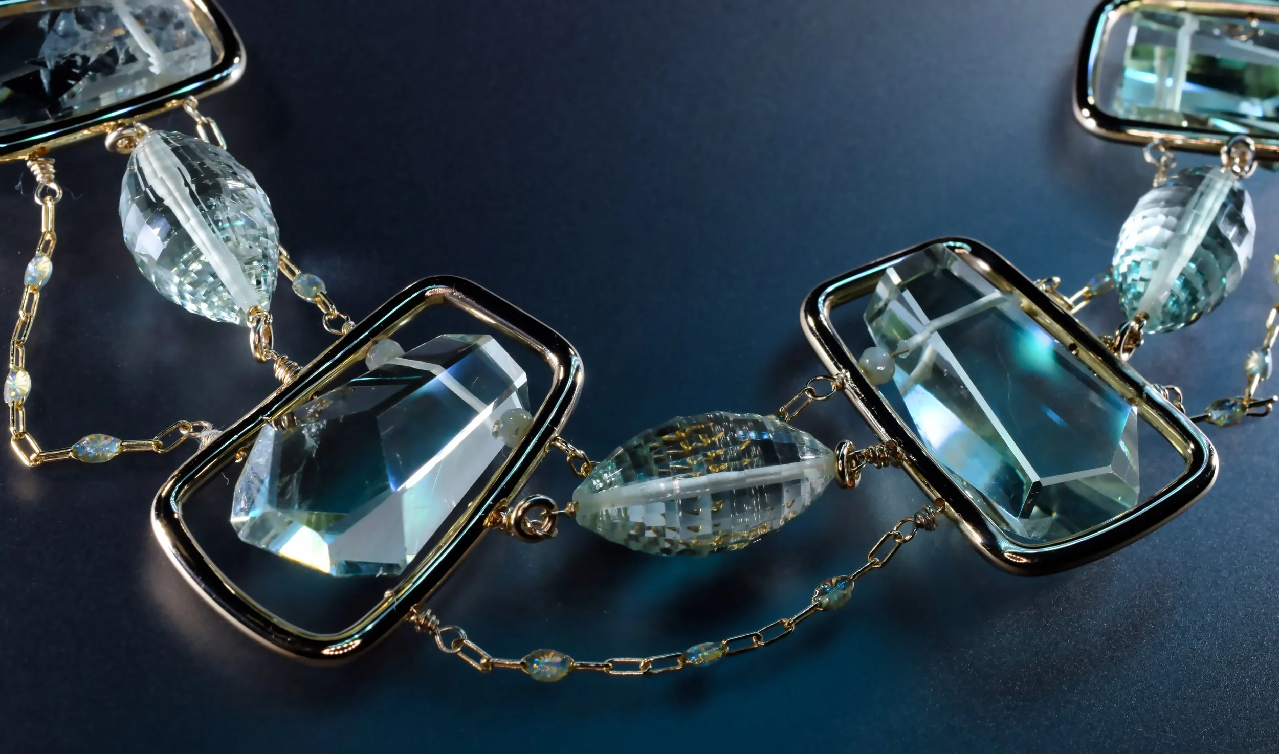 Custom handmade gemstone necklace with gold-filled frames