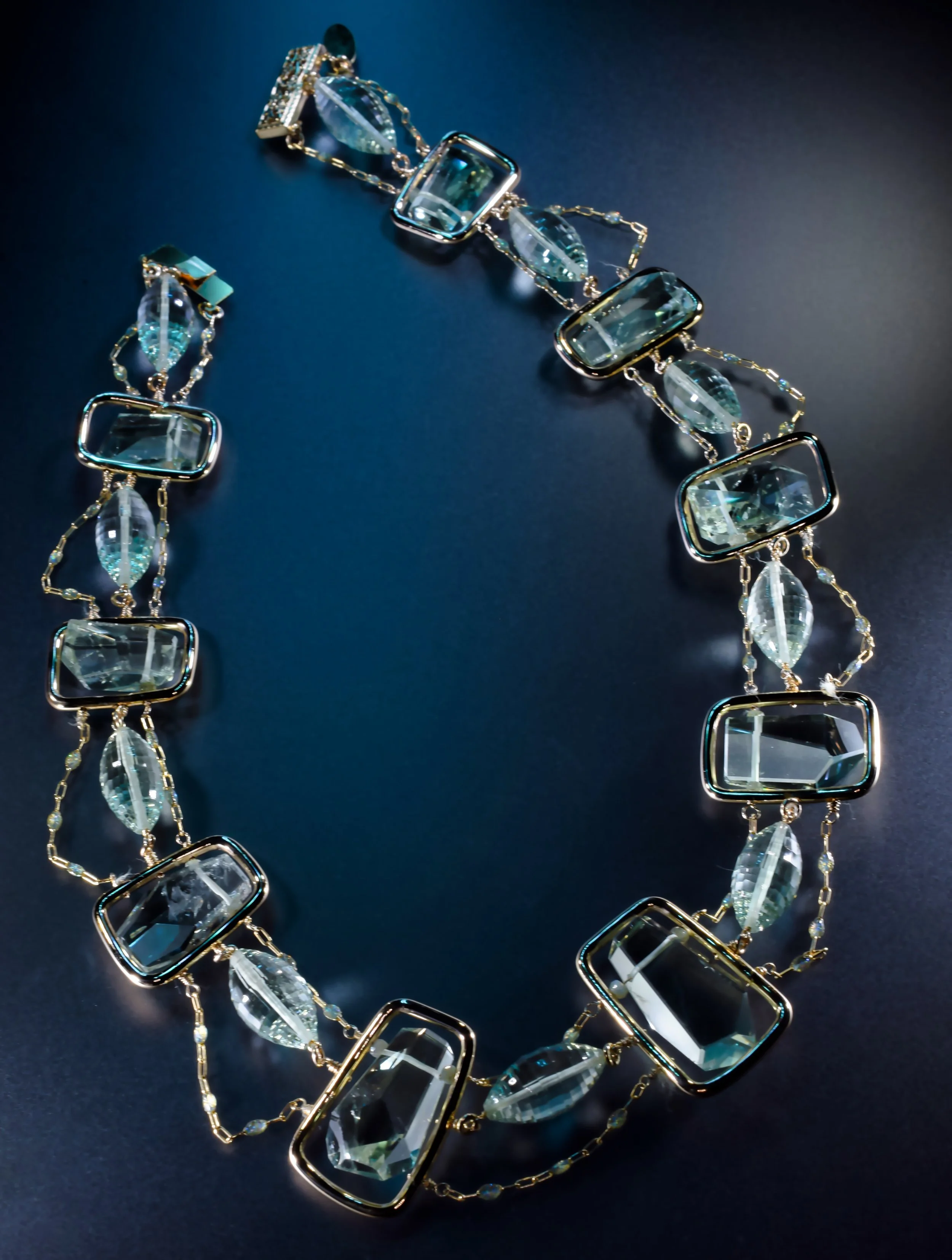 Artisan collar necklace with labradorite paperclip chain detail