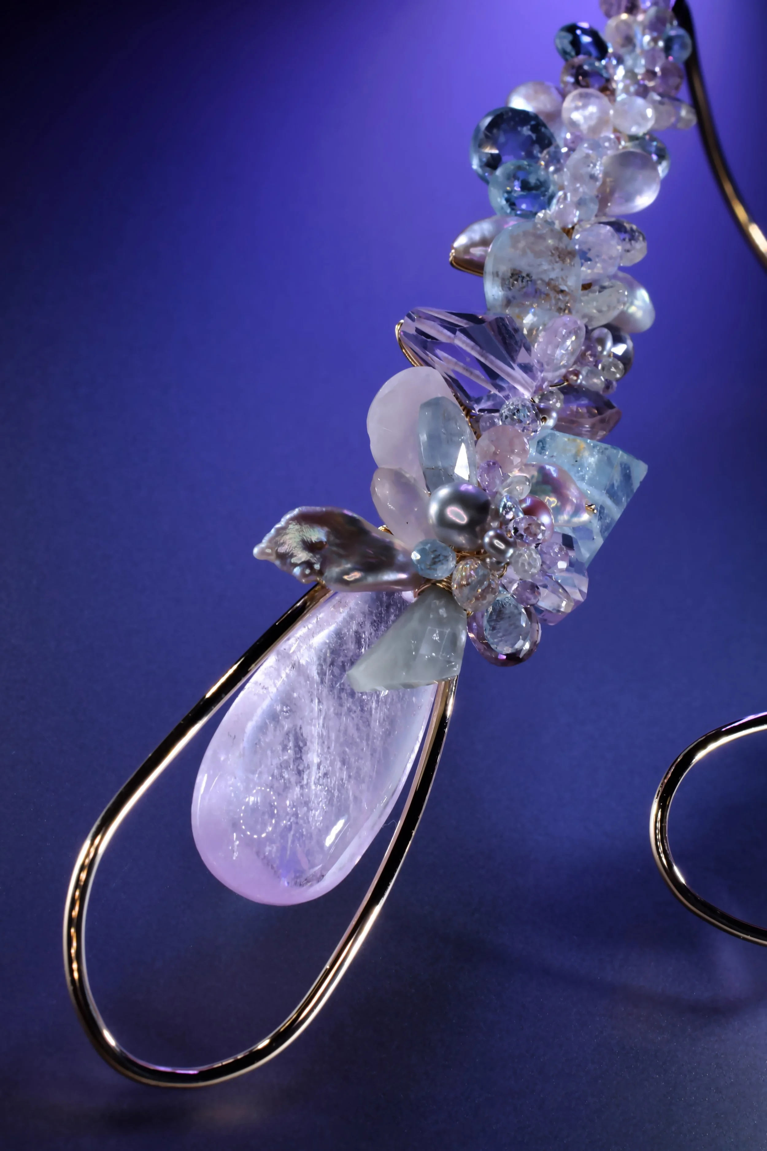 One-of-a-kind choker necklace with pastel gemstones and recycled gold components