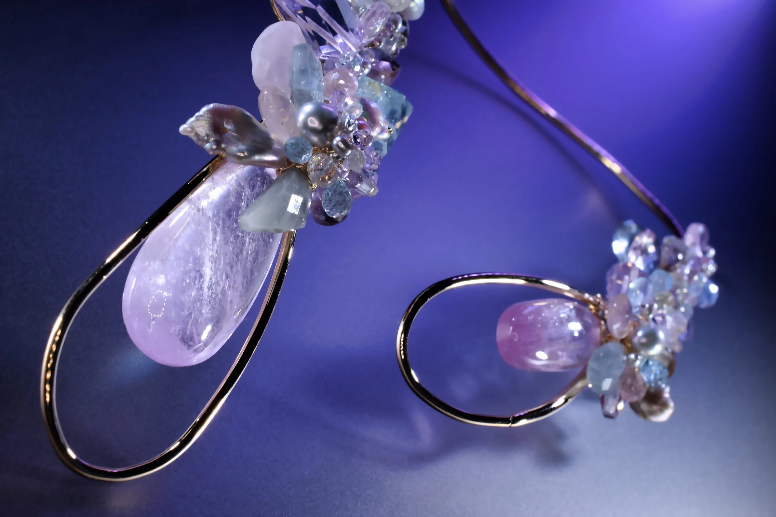 Handmade statement pastel gemstone collar necklace