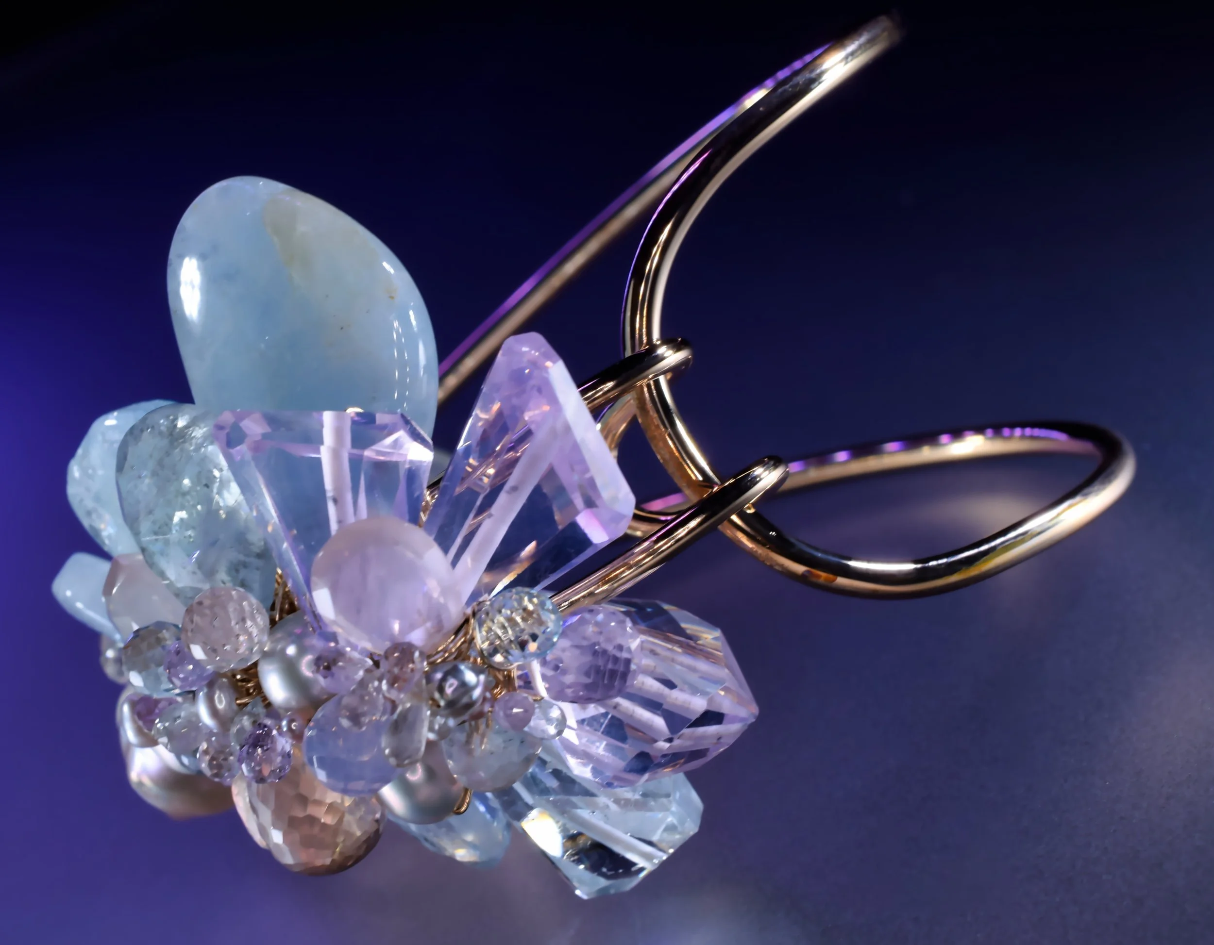 Gold-filled cuff bracelet with gemstone cluster design