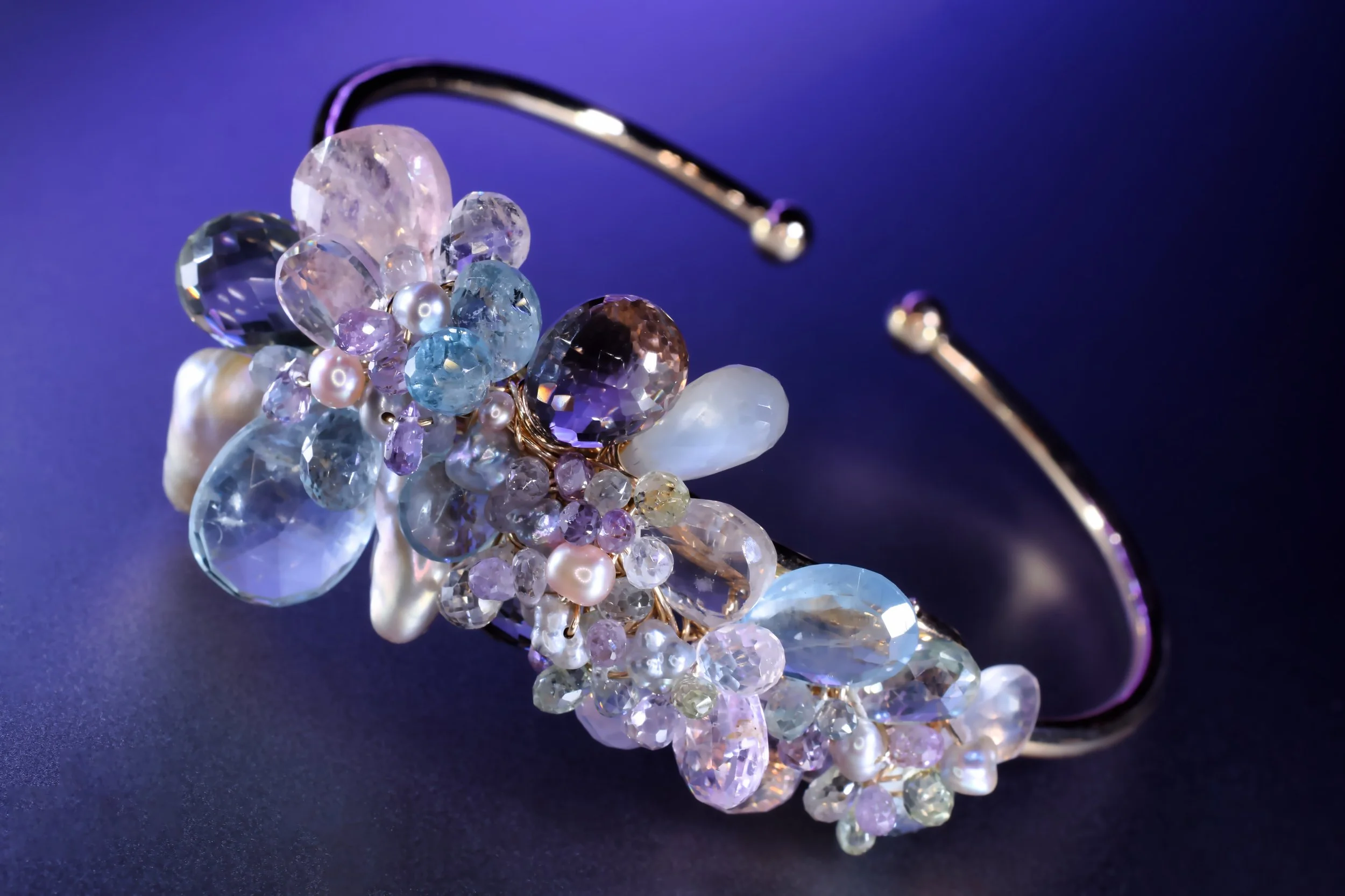 One-of-a-kind pastel cuff with gemstone