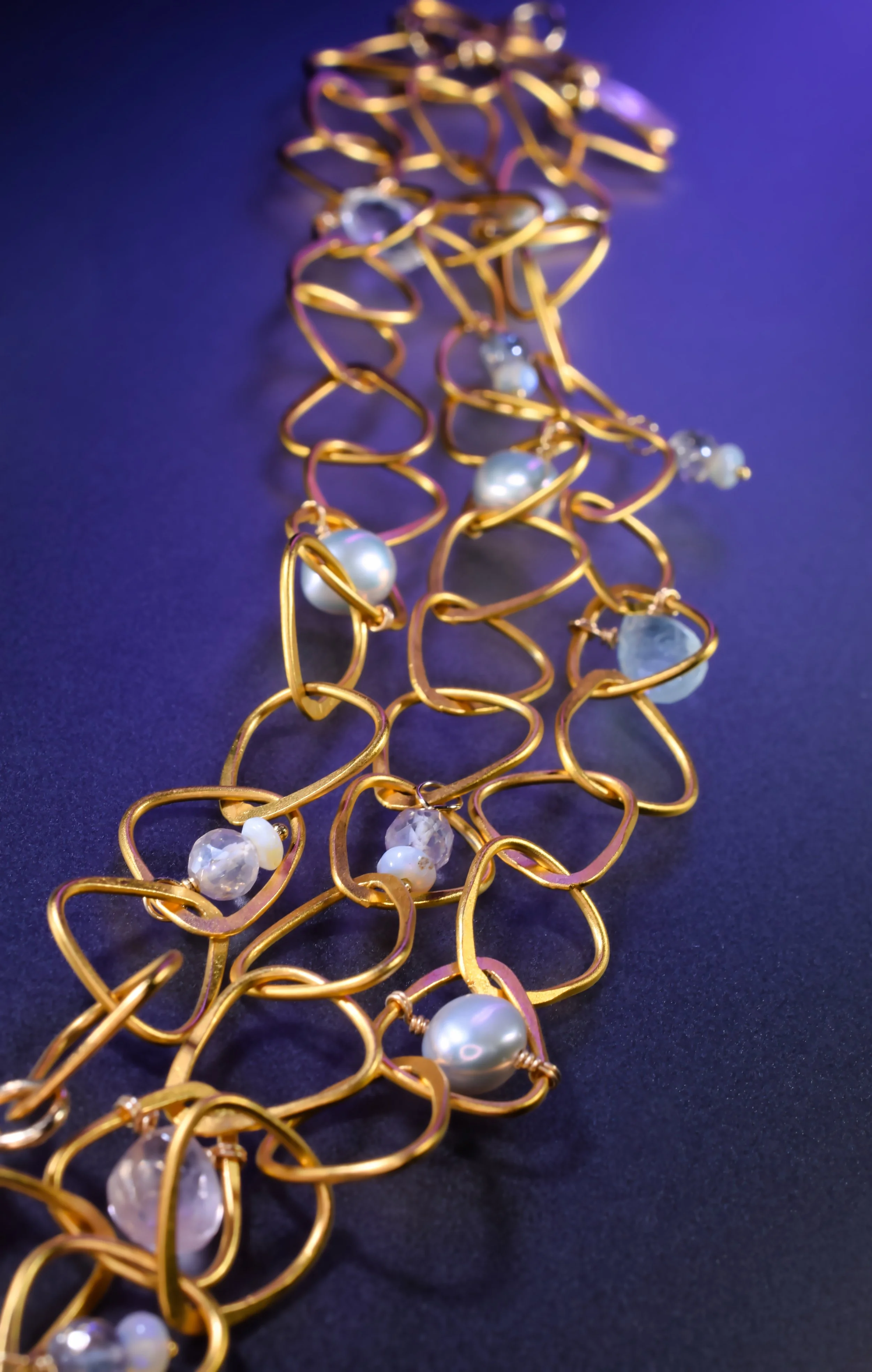 gold vermeil necklace chains with pastel gemstone details