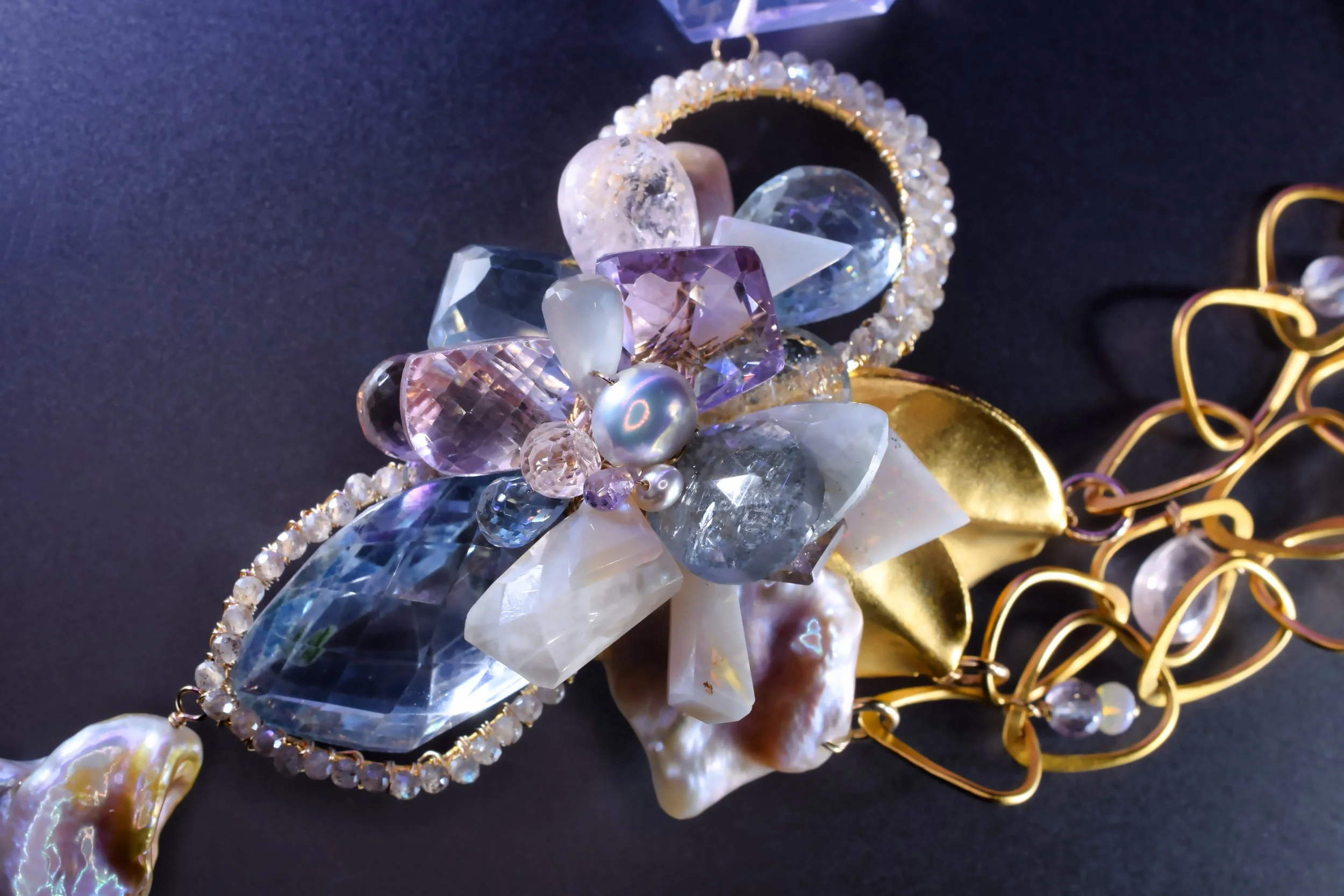 pastel gemstone necklace pendant with gold vermeil details