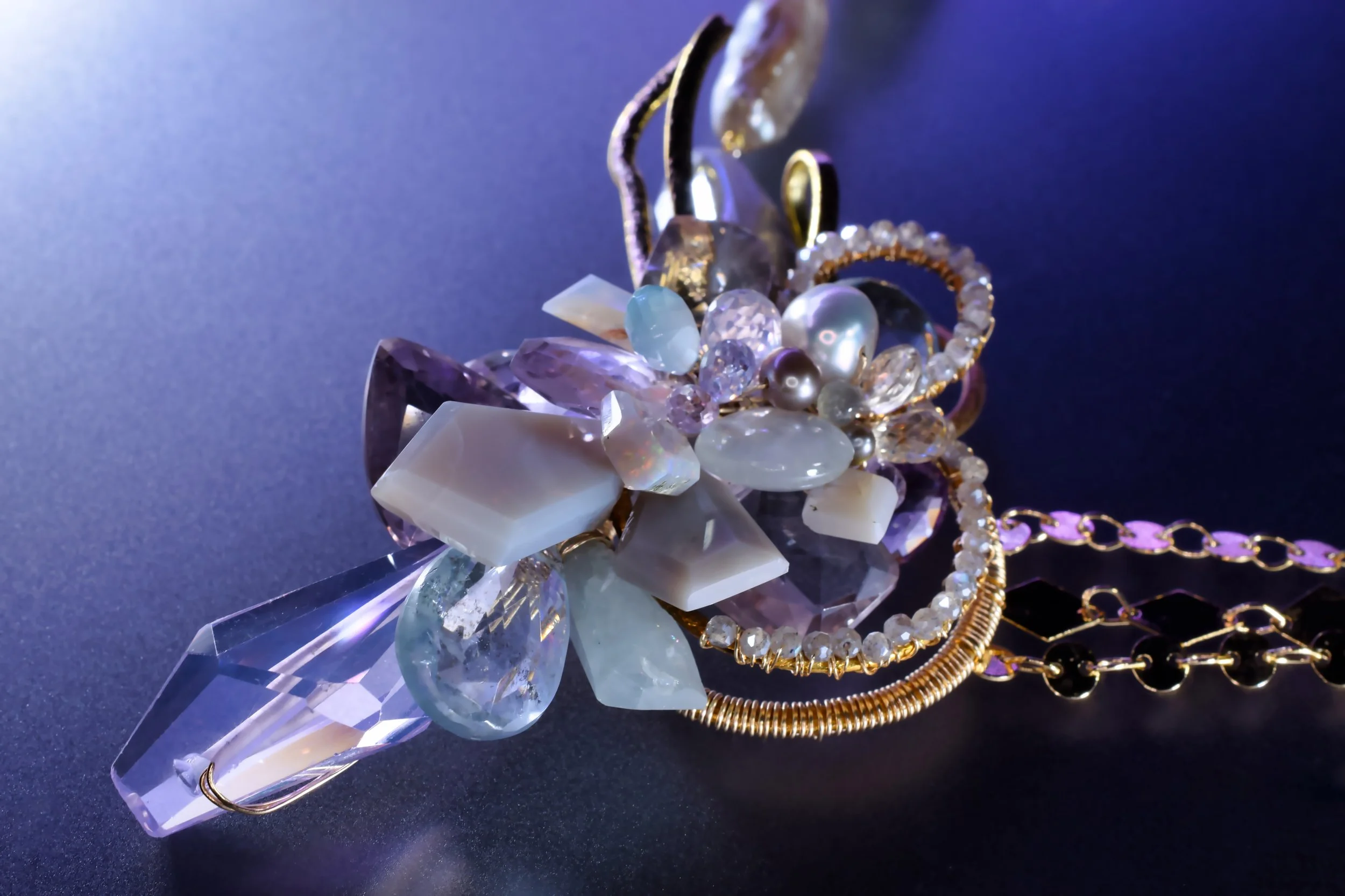Andrea Li pastel necklace with scorolite, kunzite, and aquamarine