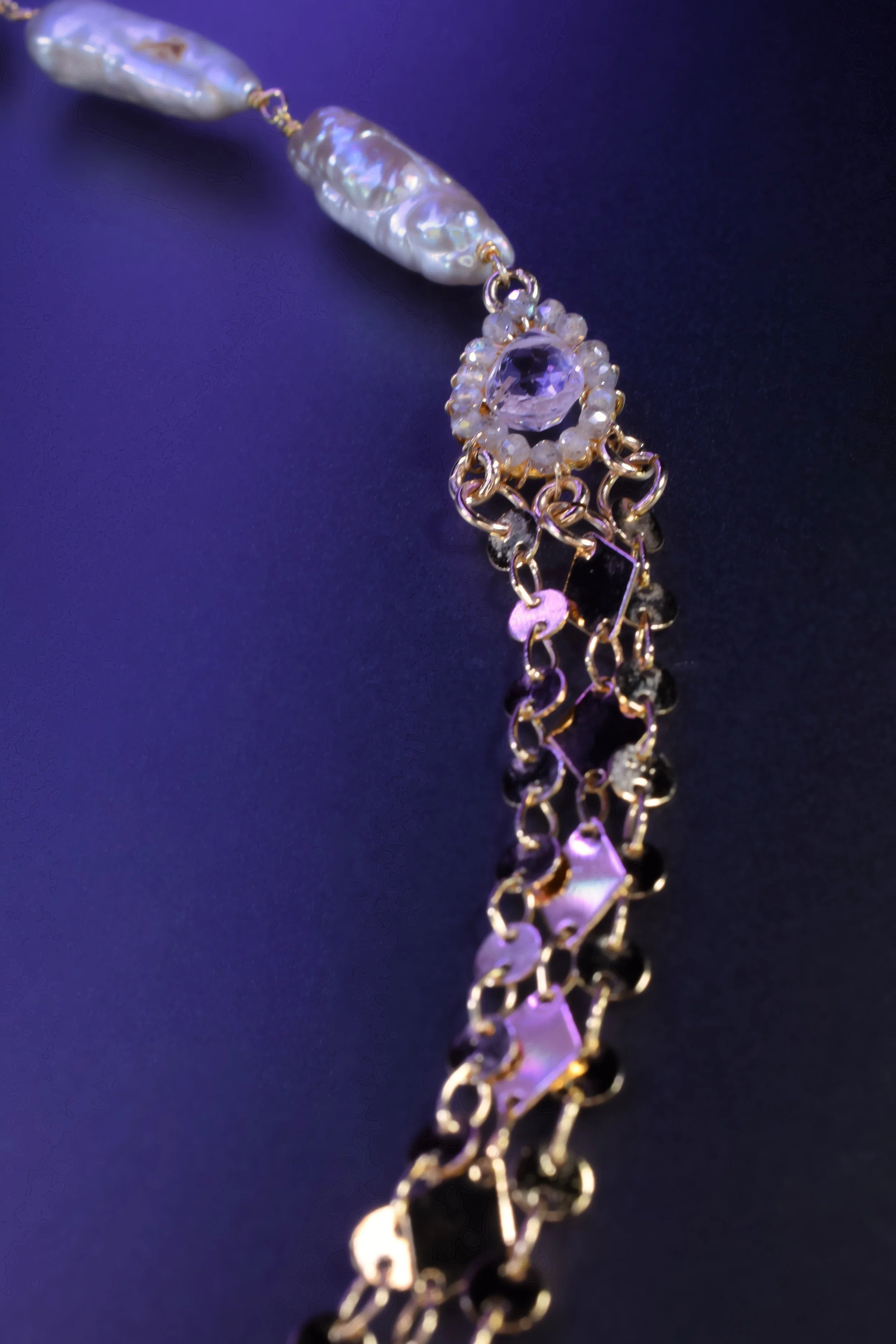 asymmetrical choker with recycled gold and gemstone cluster design