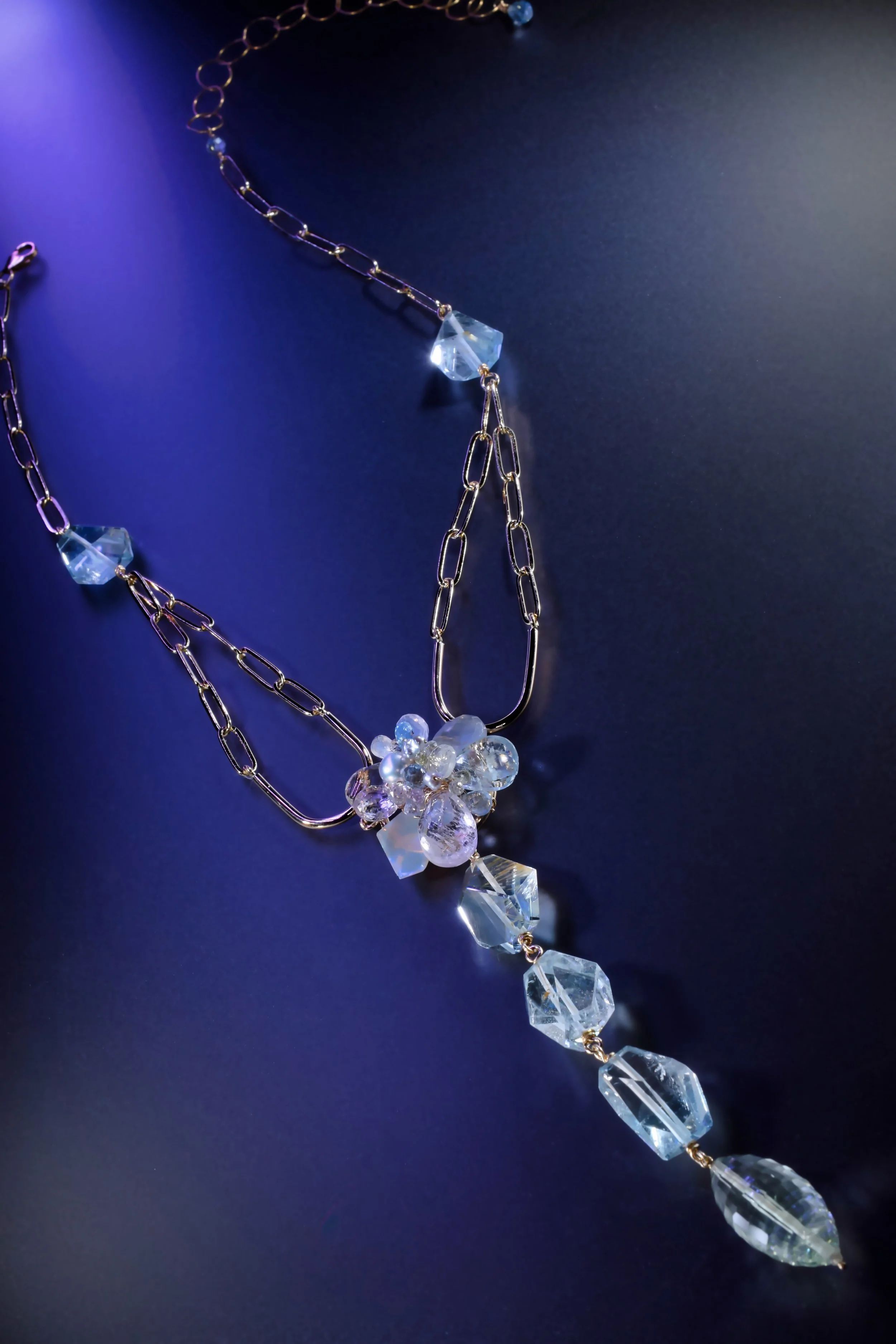 Pastel gemstone drop necklace with green amethyst and opal