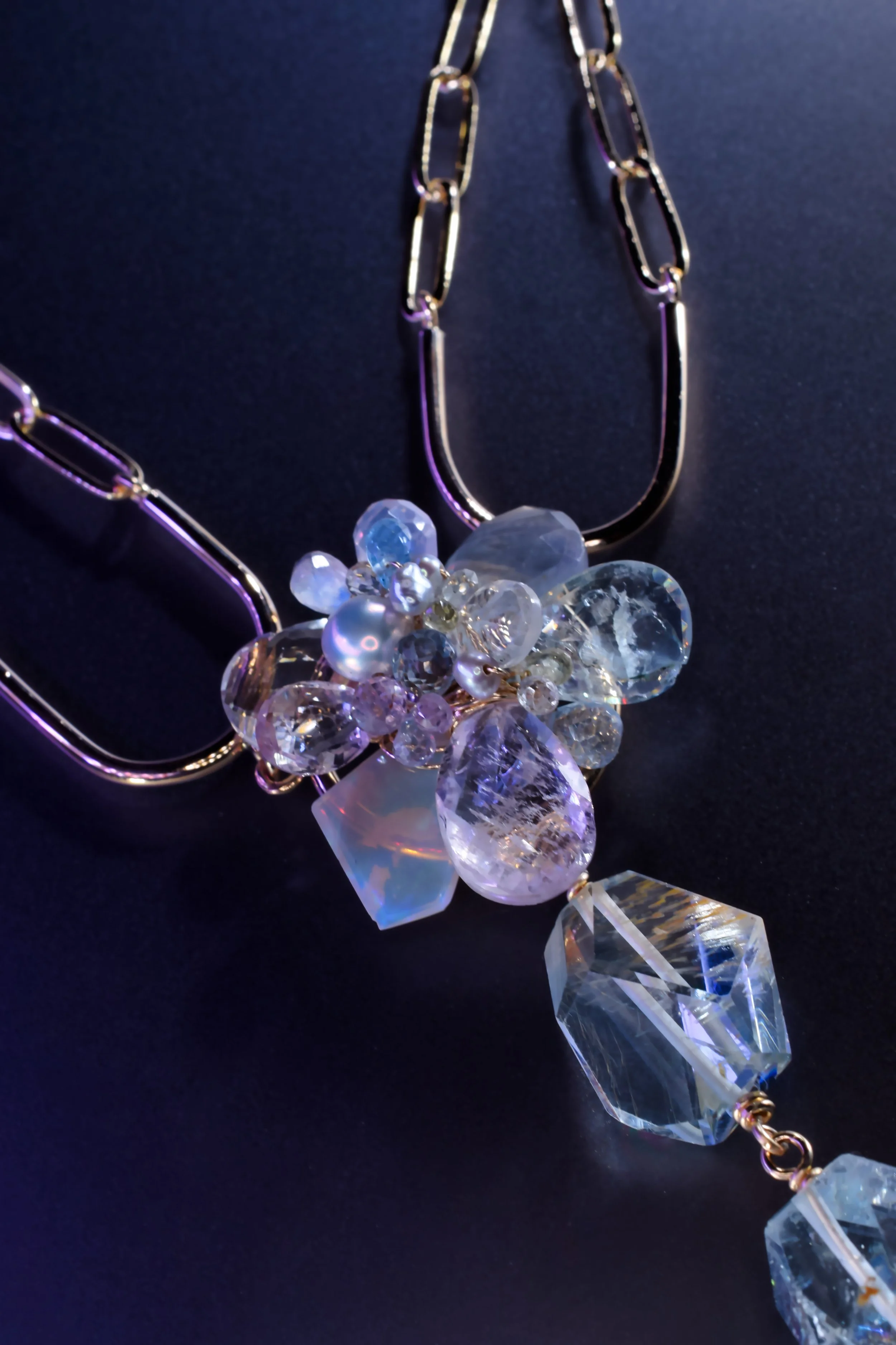 Paperclip chain necklace with pendant drop