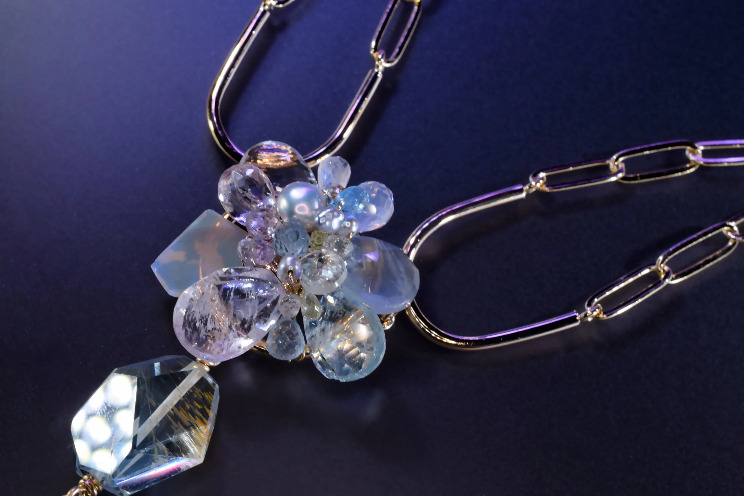 pastel gemstone cluster pendant drop necklace design