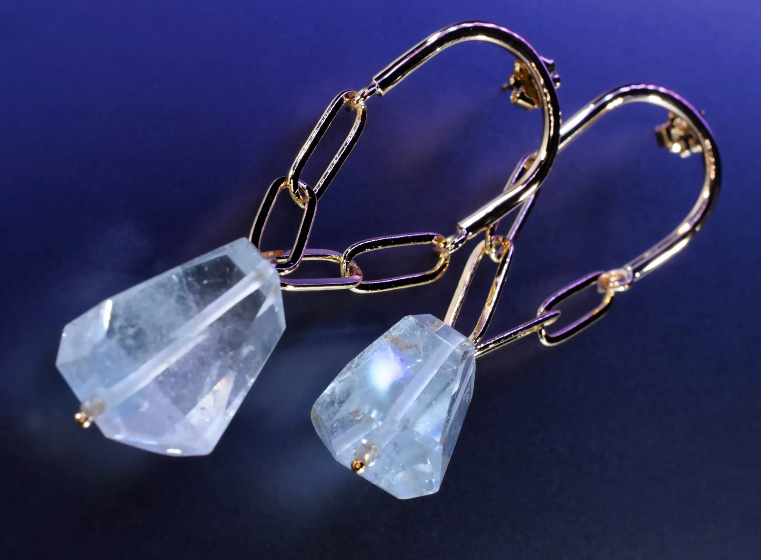 Topaz gemstone drop earrings with paperclip chain by Andrea Li