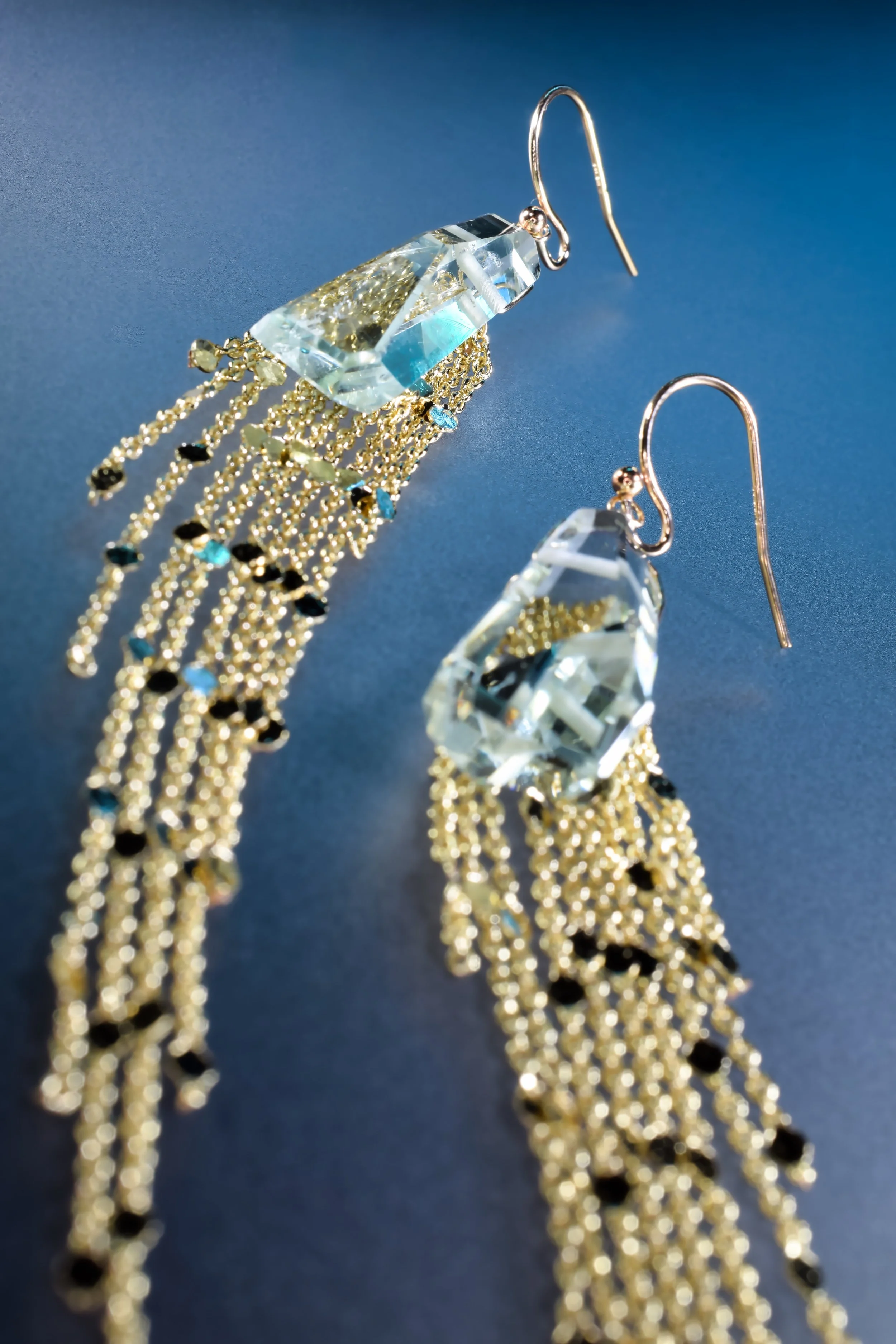 Long gemstone dangle earrings