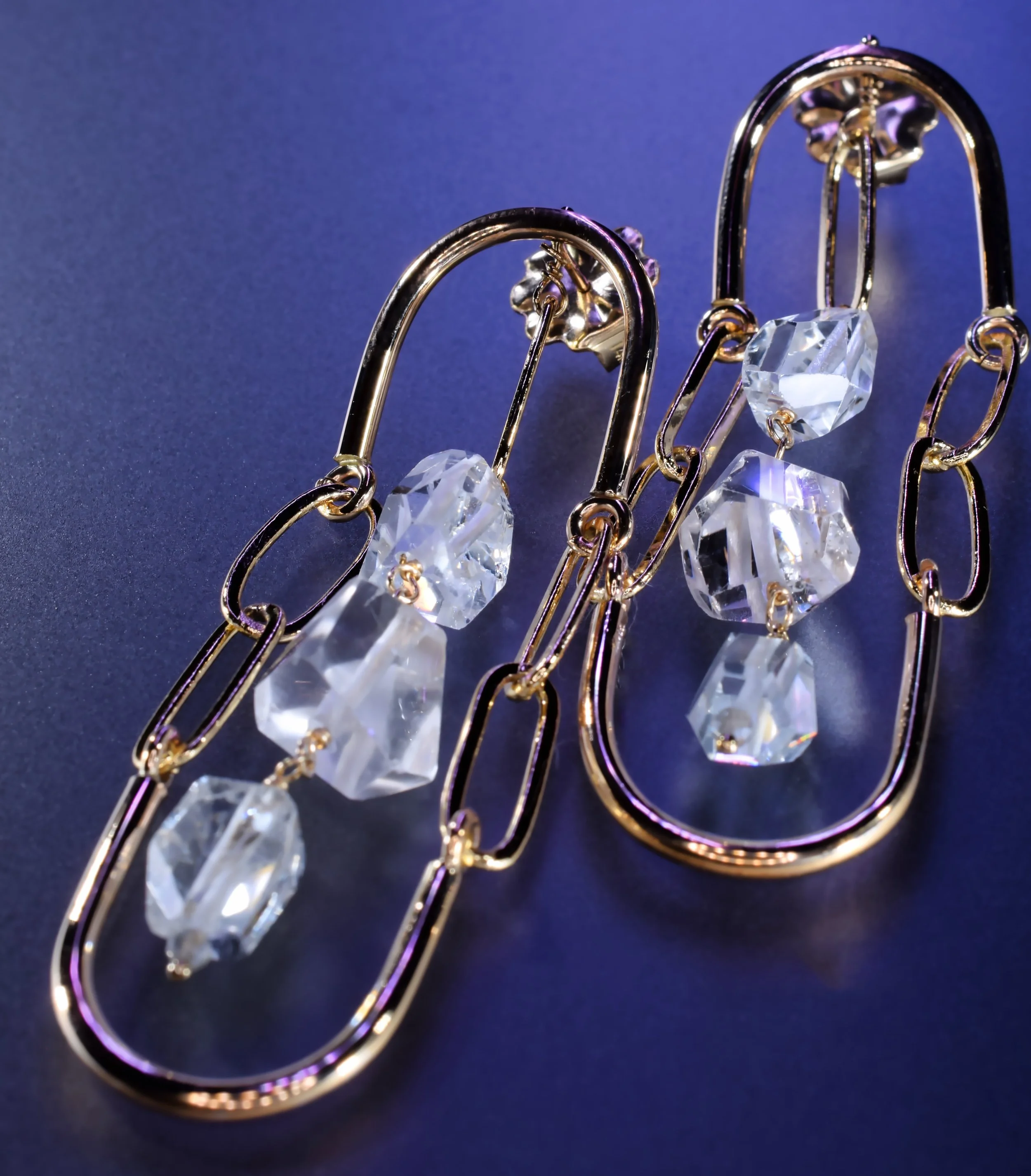 Andrea Li Oval Chain Link Drop Earrings with Aquamarine Gemstones
