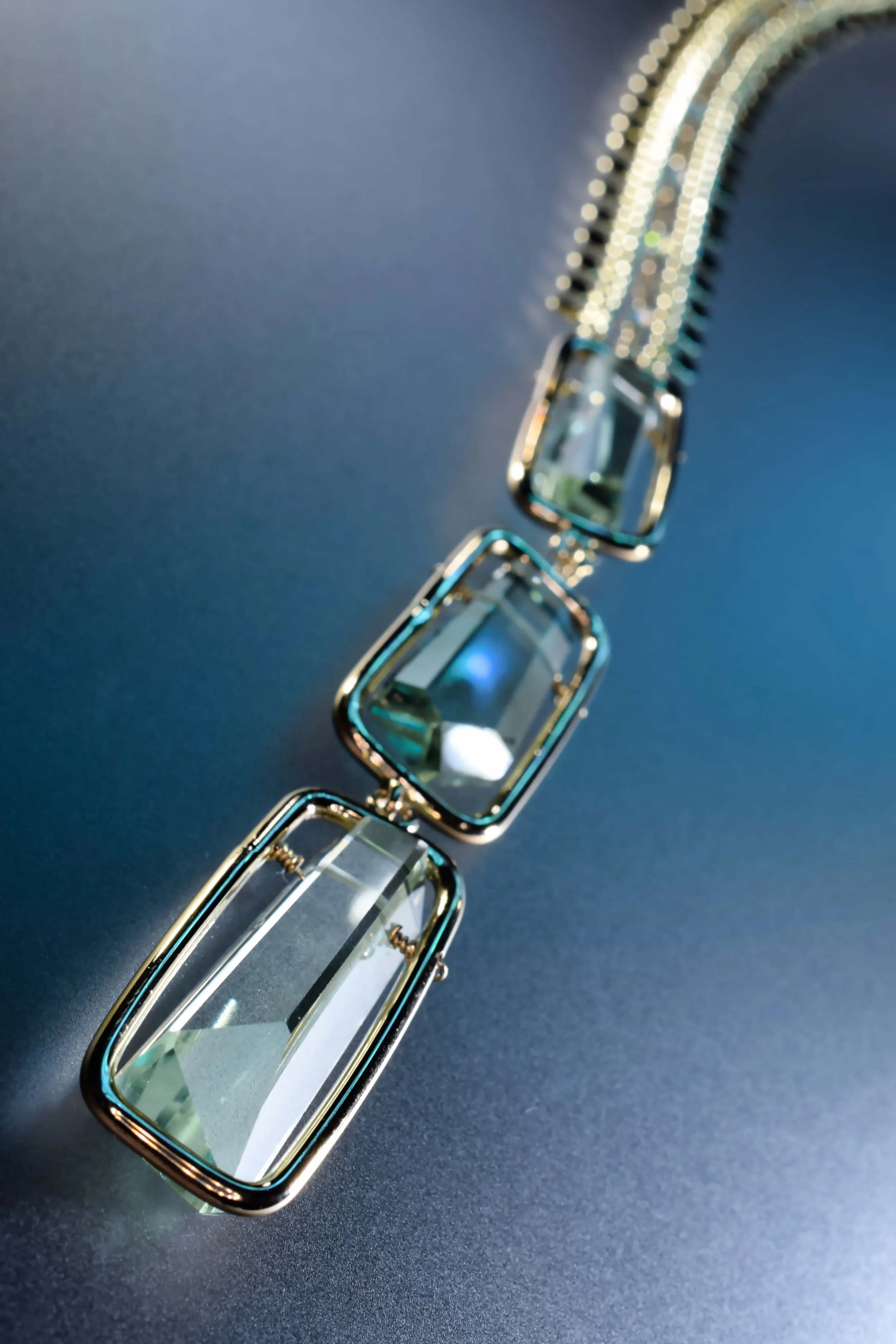 elegant artisan Y-drop necklace with custom gemstone frames