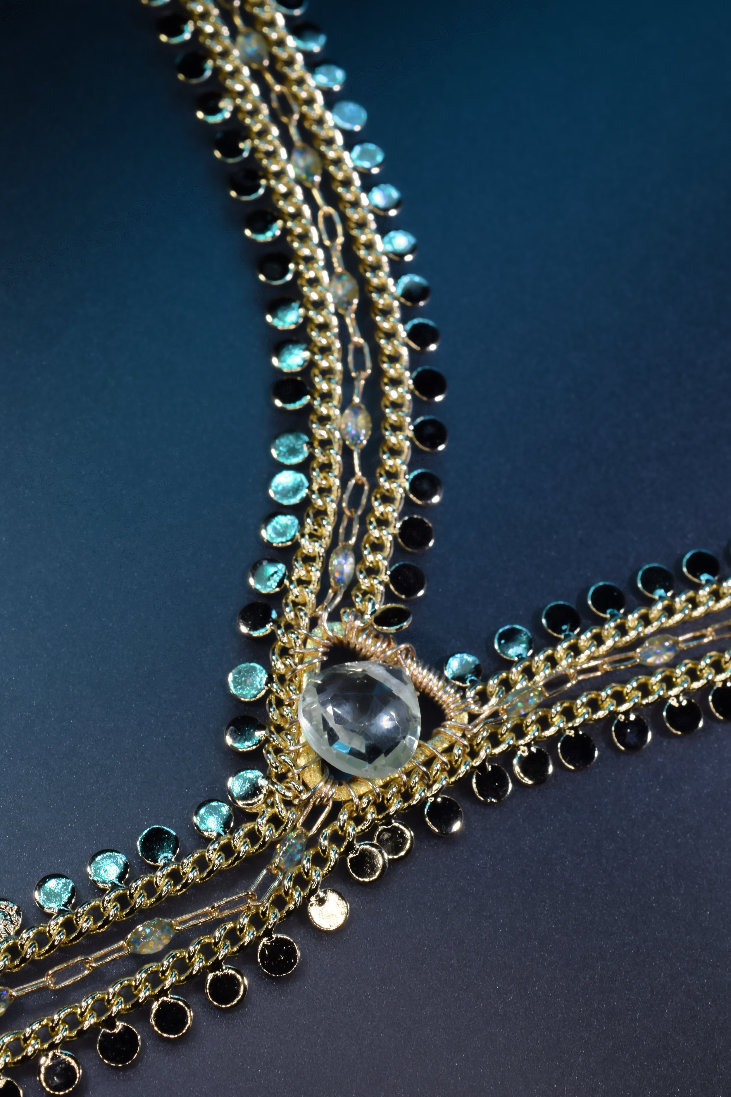 long gemstone drop necklace by jewelry designer Andrea Li