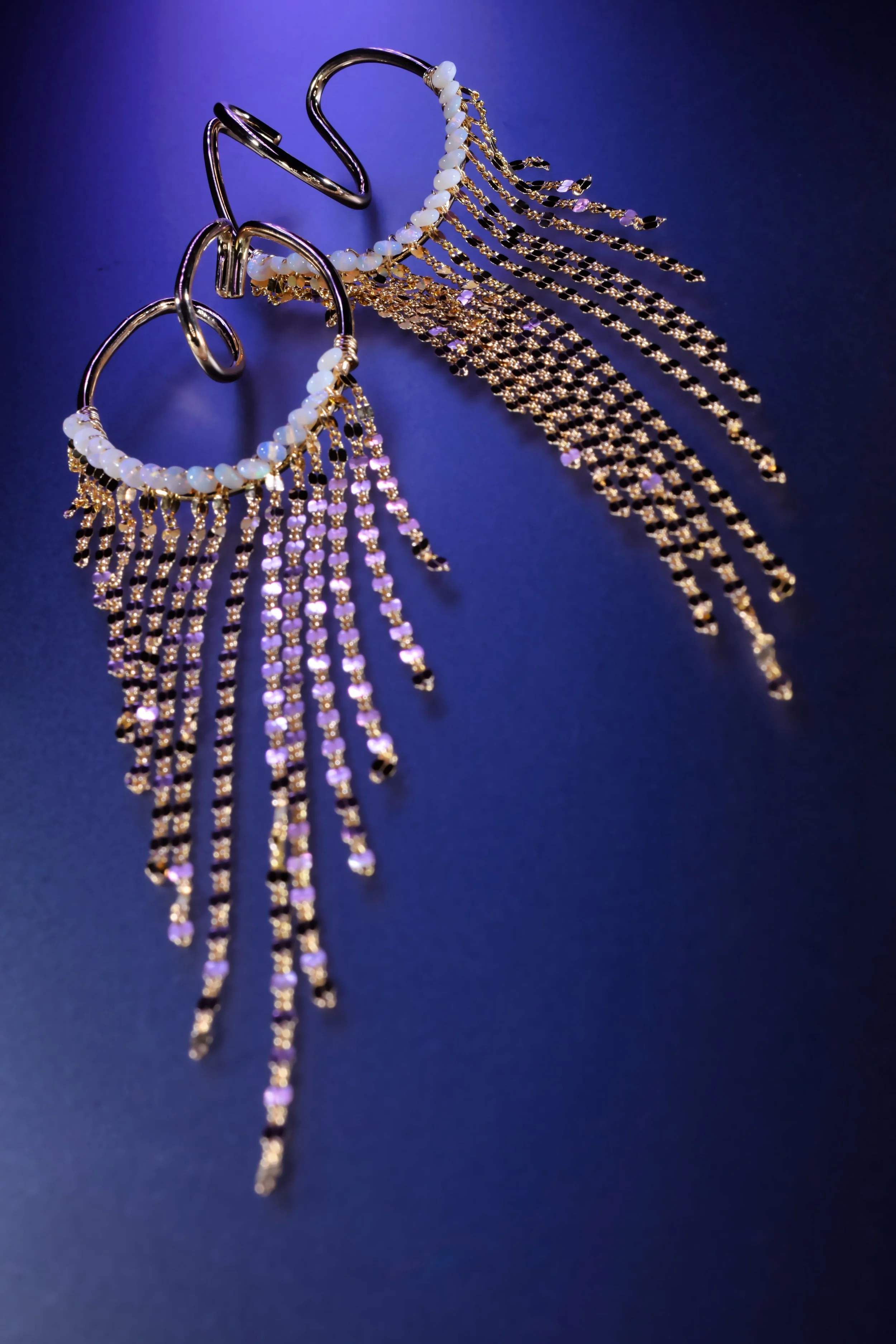 opal ear cuffs with sequin chain graduating chains
