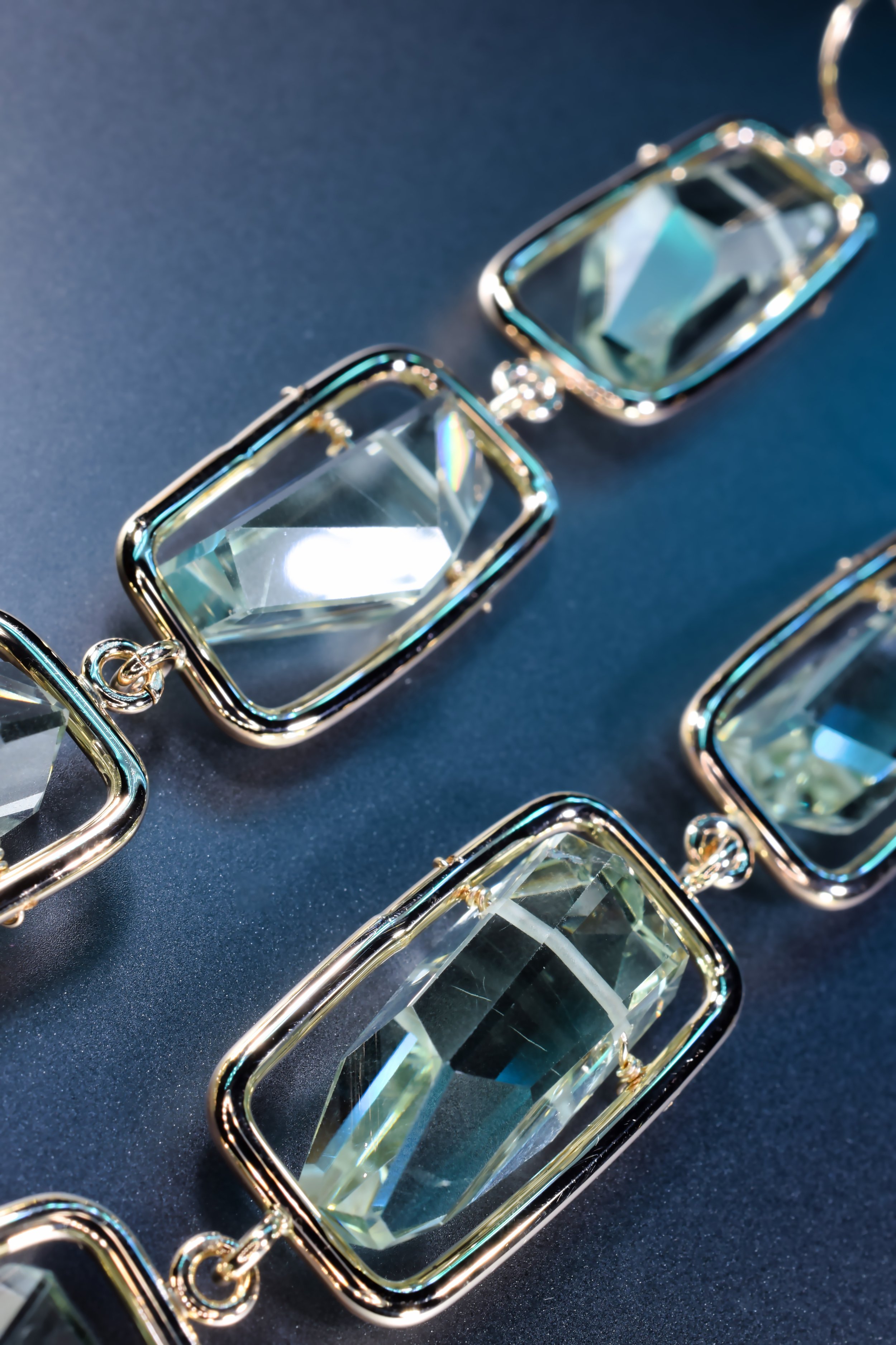 Long gemstone earrings with gold-filled frames