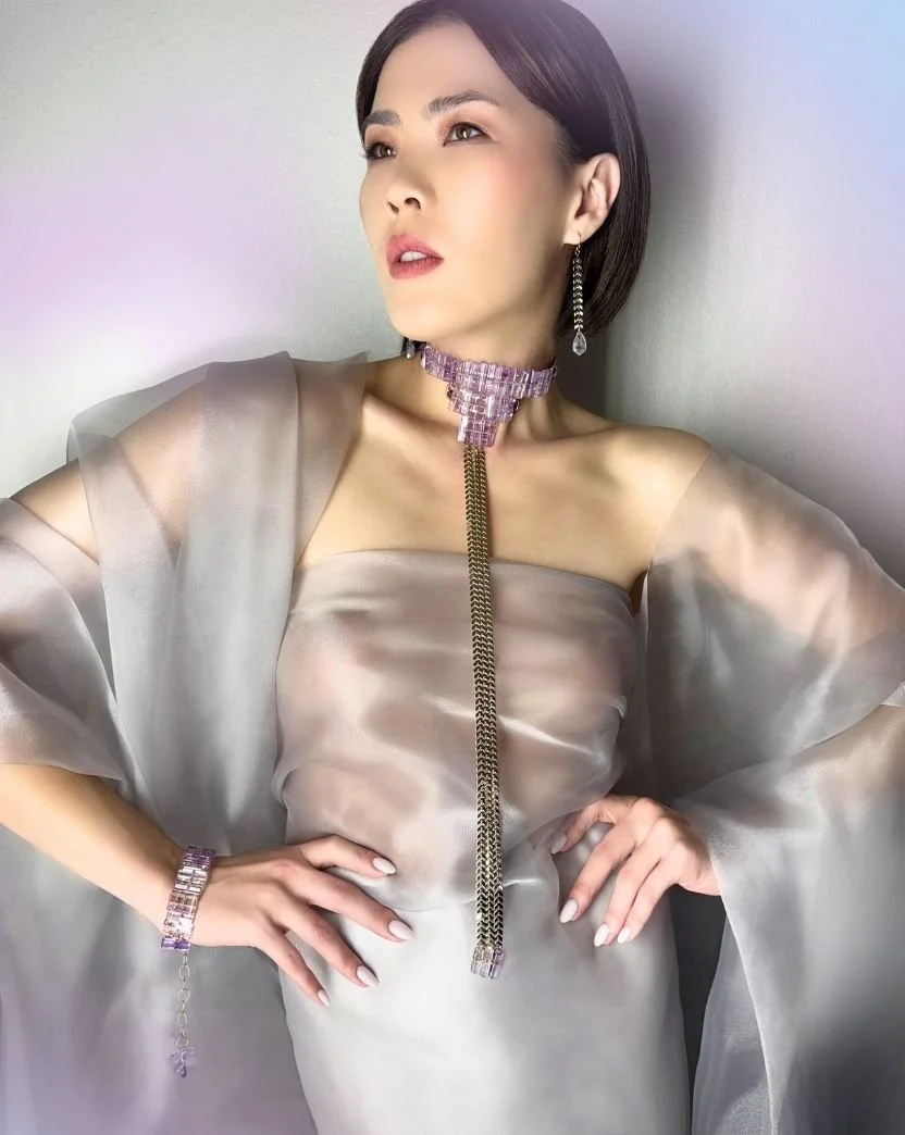 model wearing long amethyst choker.jpg