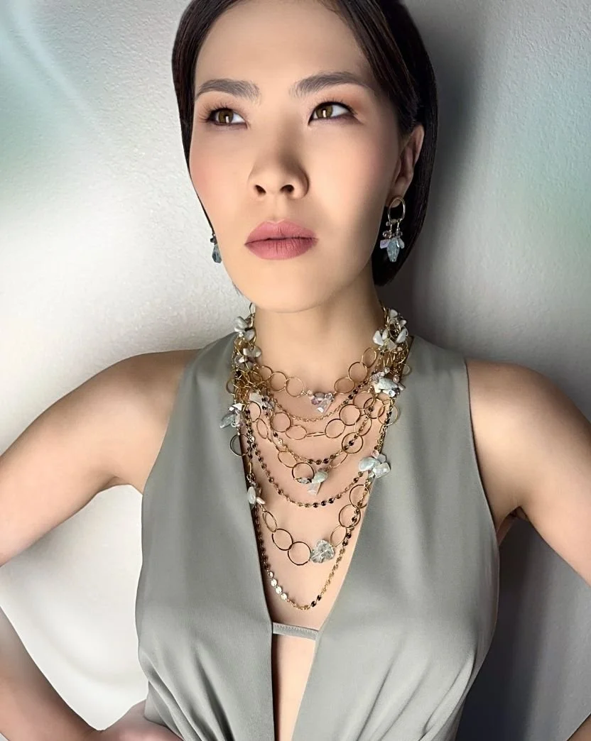 model wearing multi chain gemstone necklace.jpg
