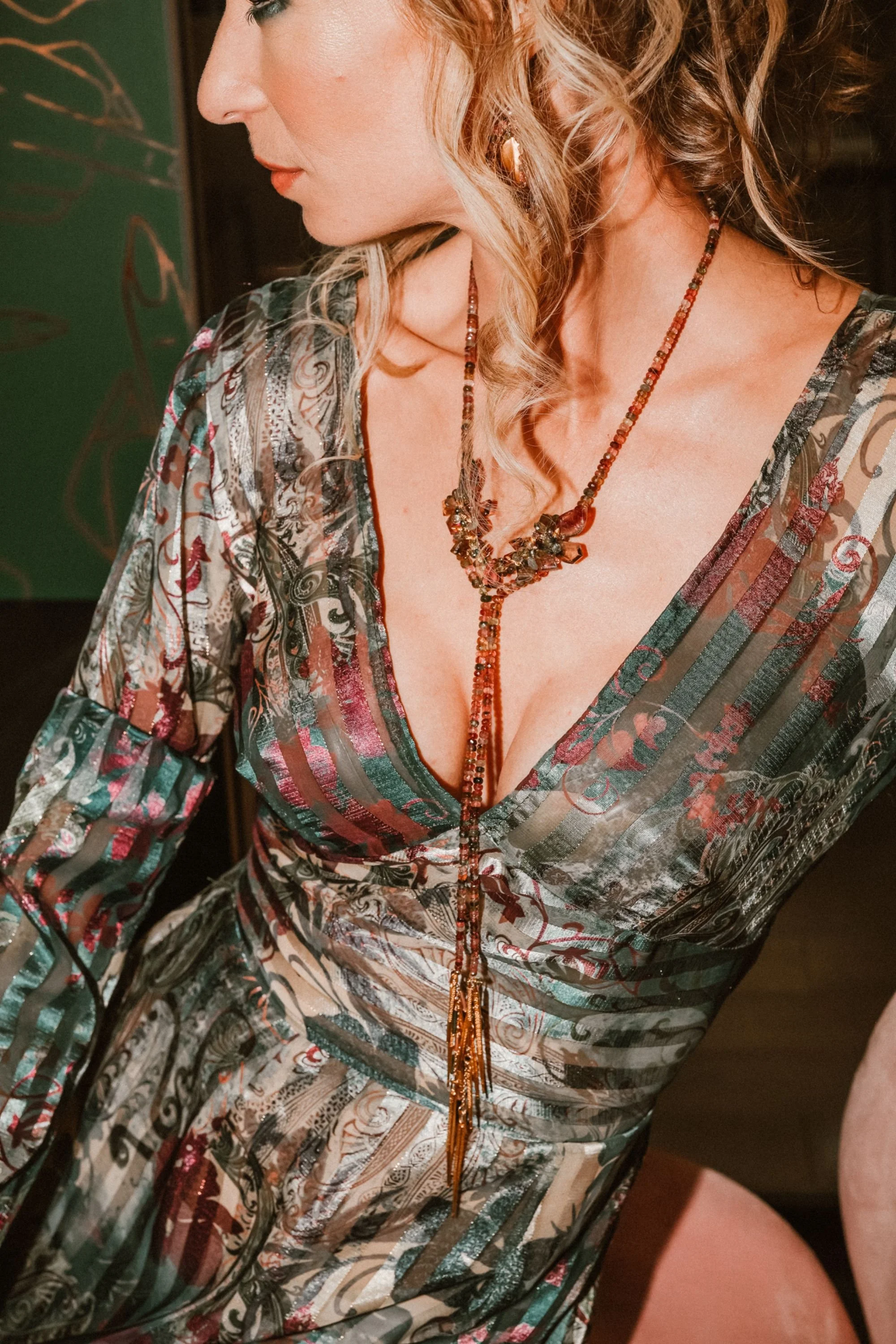 model wearing tourmaline jewelry