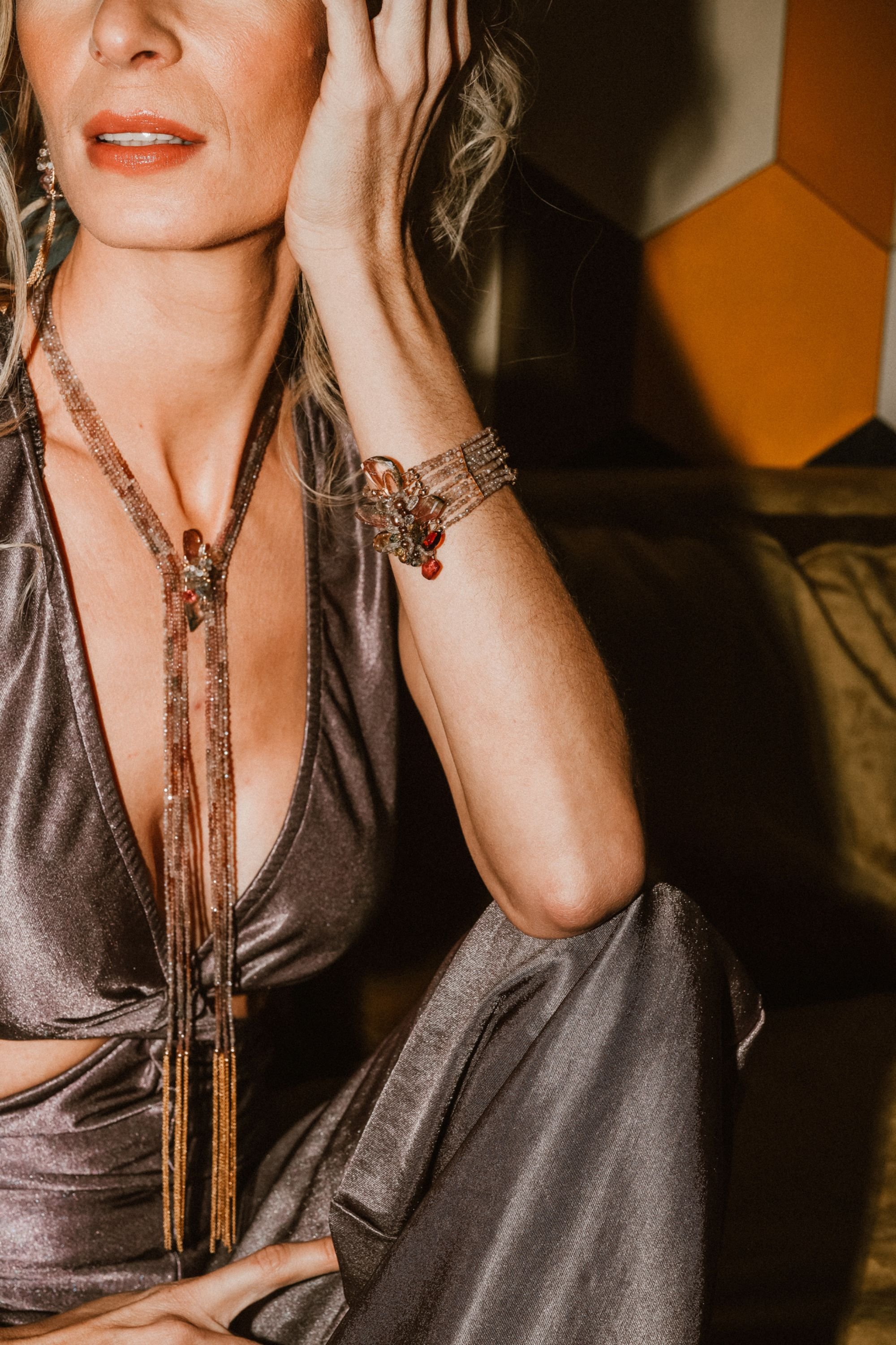 model wearing tourmaline jewelry