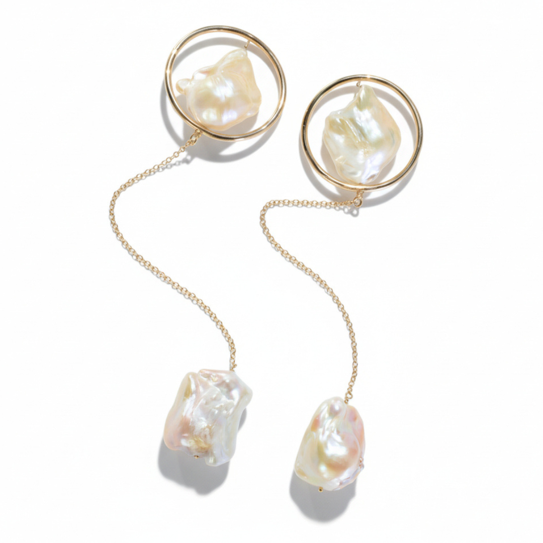 Baroque pearl and gold frame drop earrings