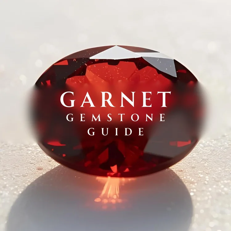 A garnet gemstone sparkling in the sunlight on a minimal backgroud