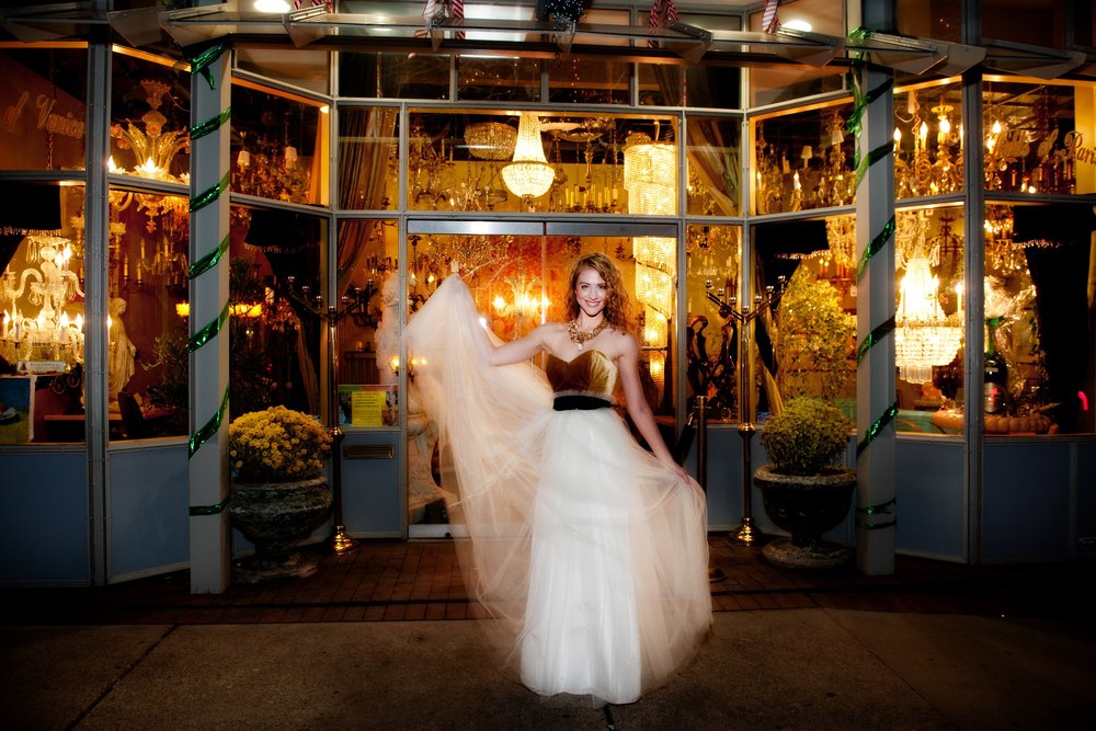 Model in a vintage outfit wearing Andrea Li vintage jewelry