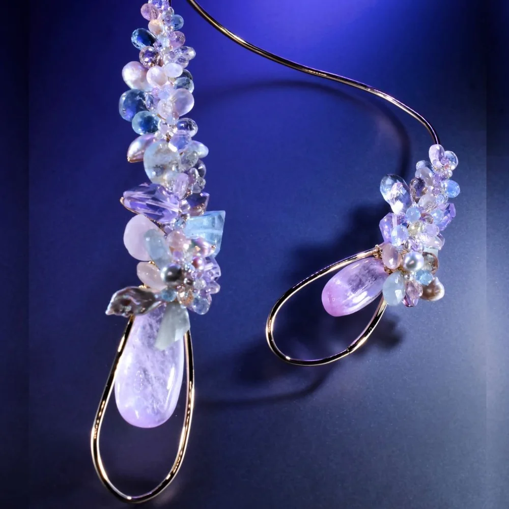 A pastel gemstone cluster choker from the Tamar collection by Andrea Li, on purple