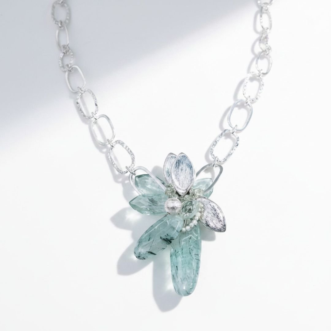 prehnite and silver necklace