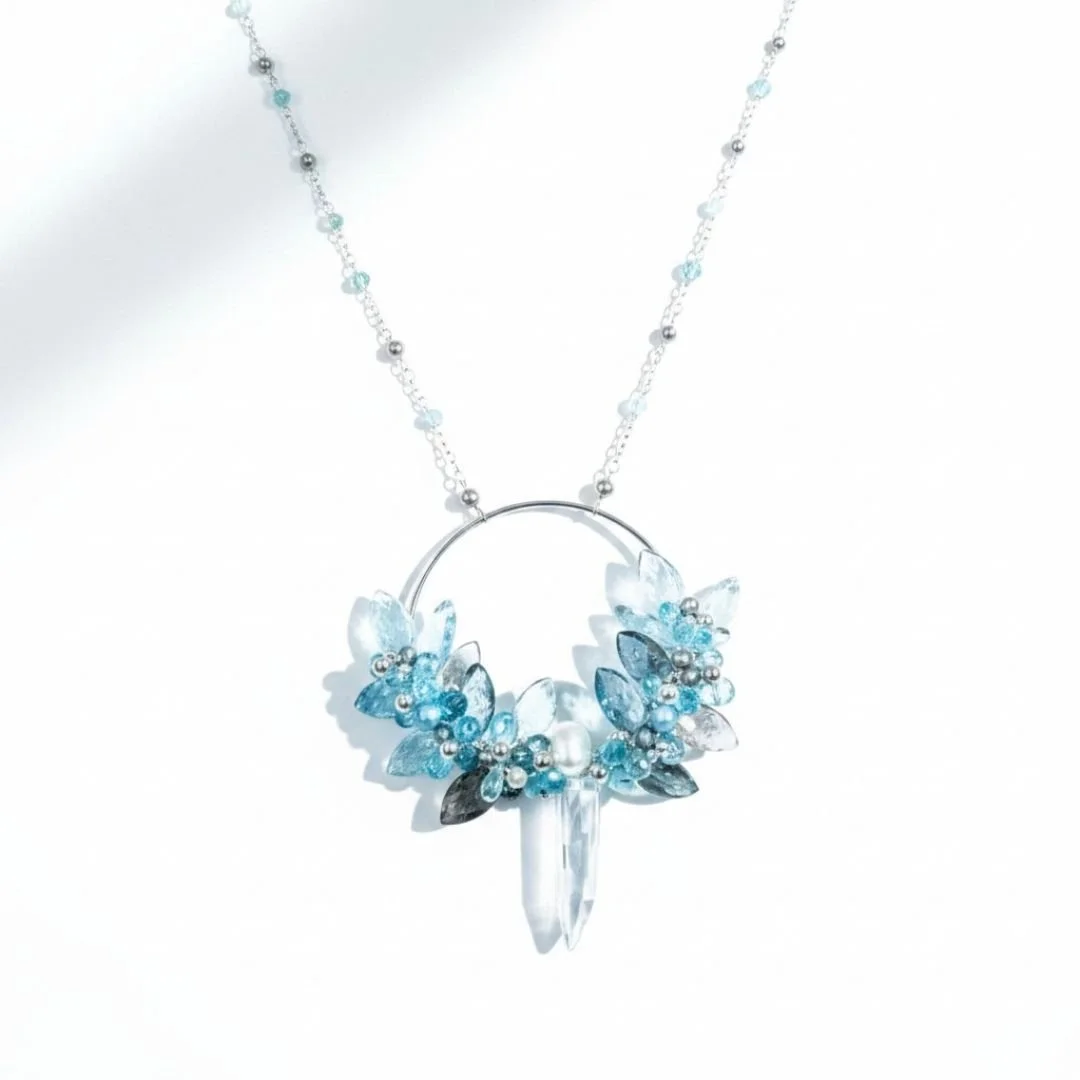 aquamarine circle pendant necklace