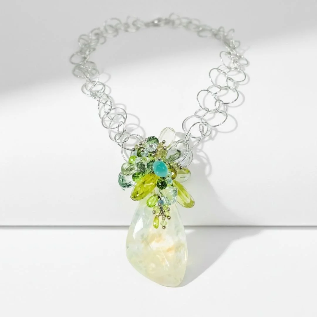 pineapple quartz and gemstone necklace