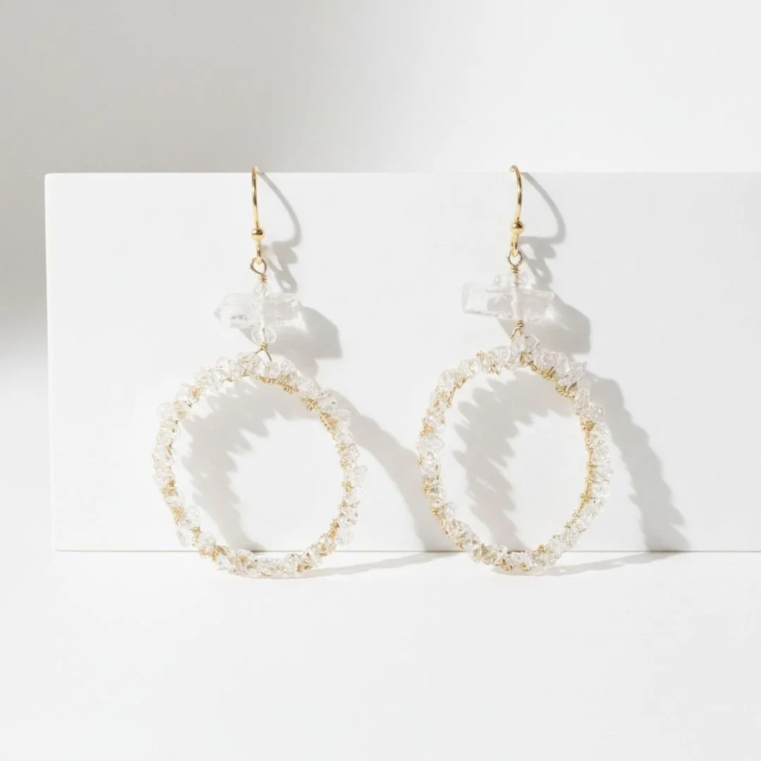 Herkimer diamond circle pendant earrings