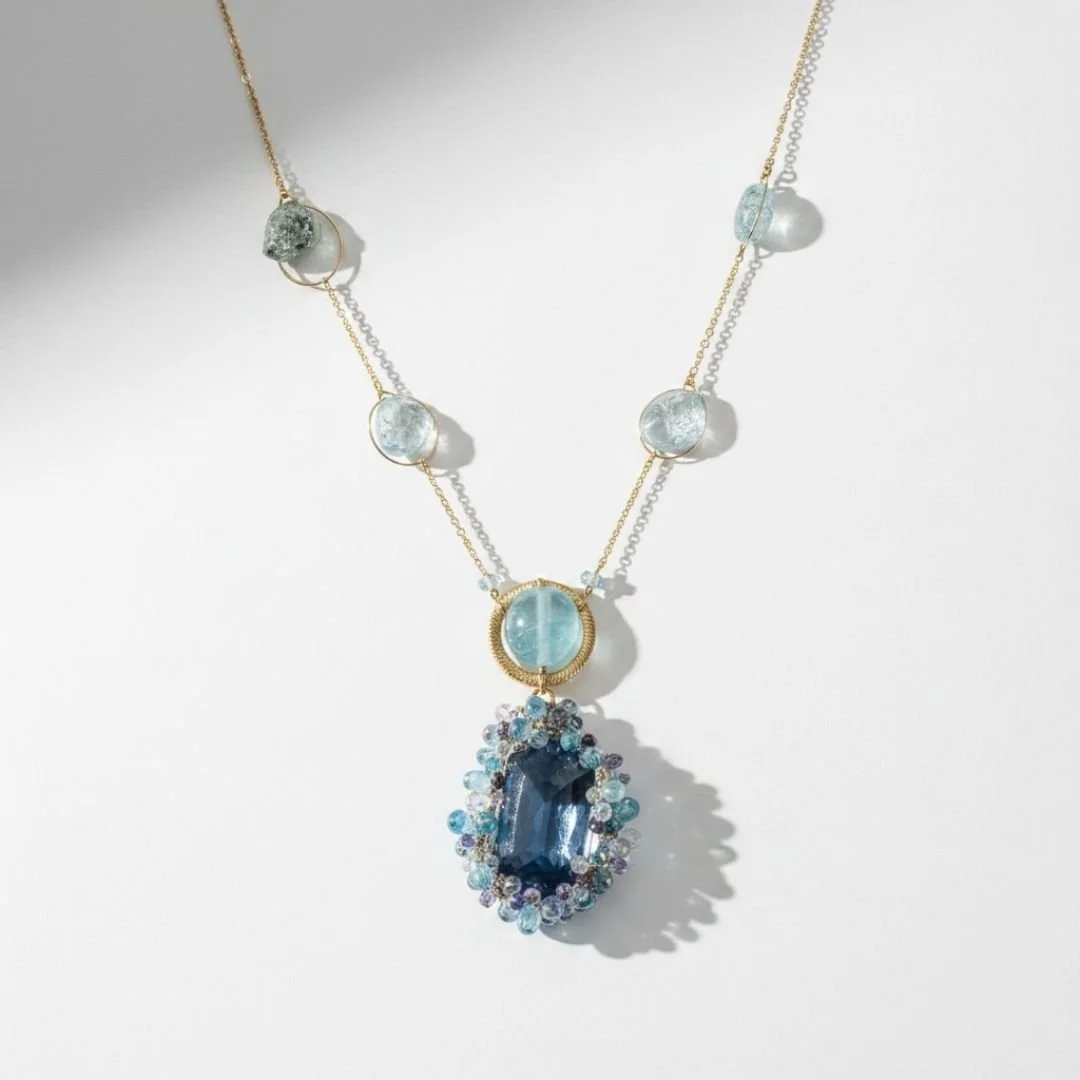 aquamarine and sapphire pendant necklace