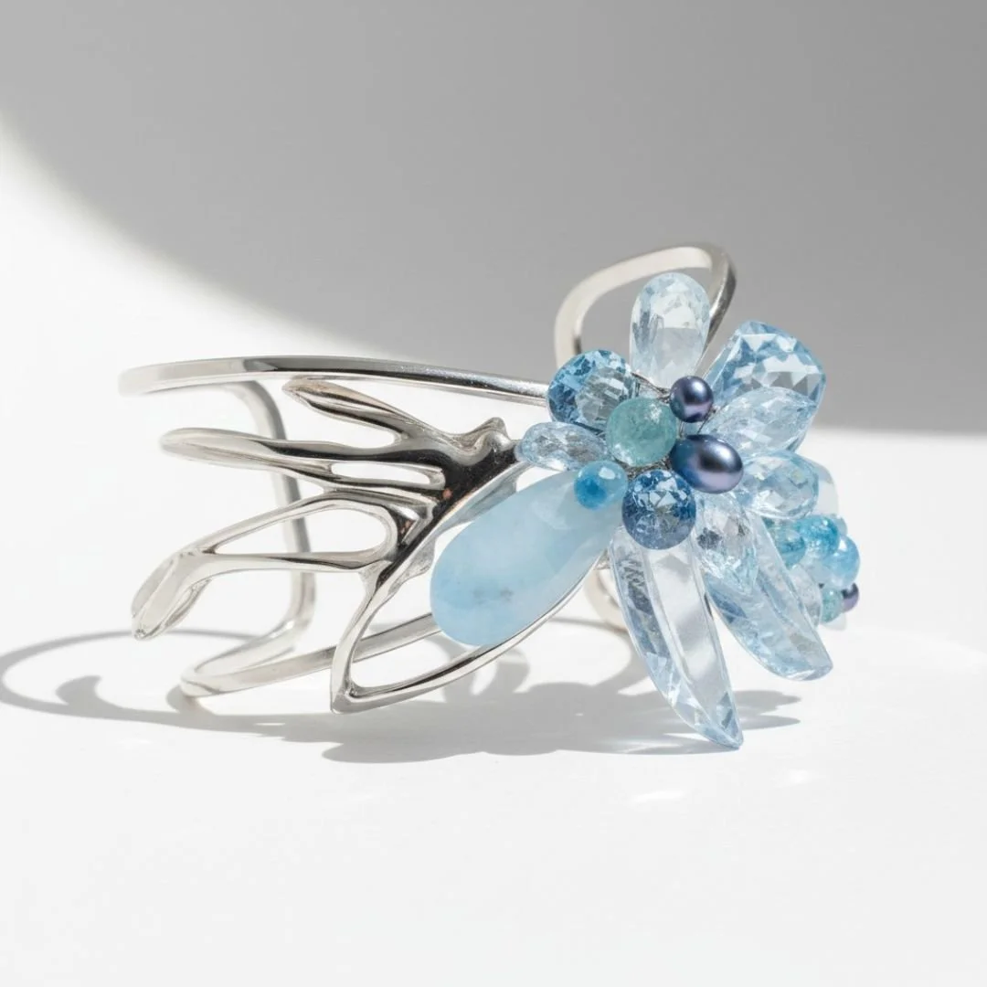 Lost Wax Casting and aquamarine Gemstone bracelet commission