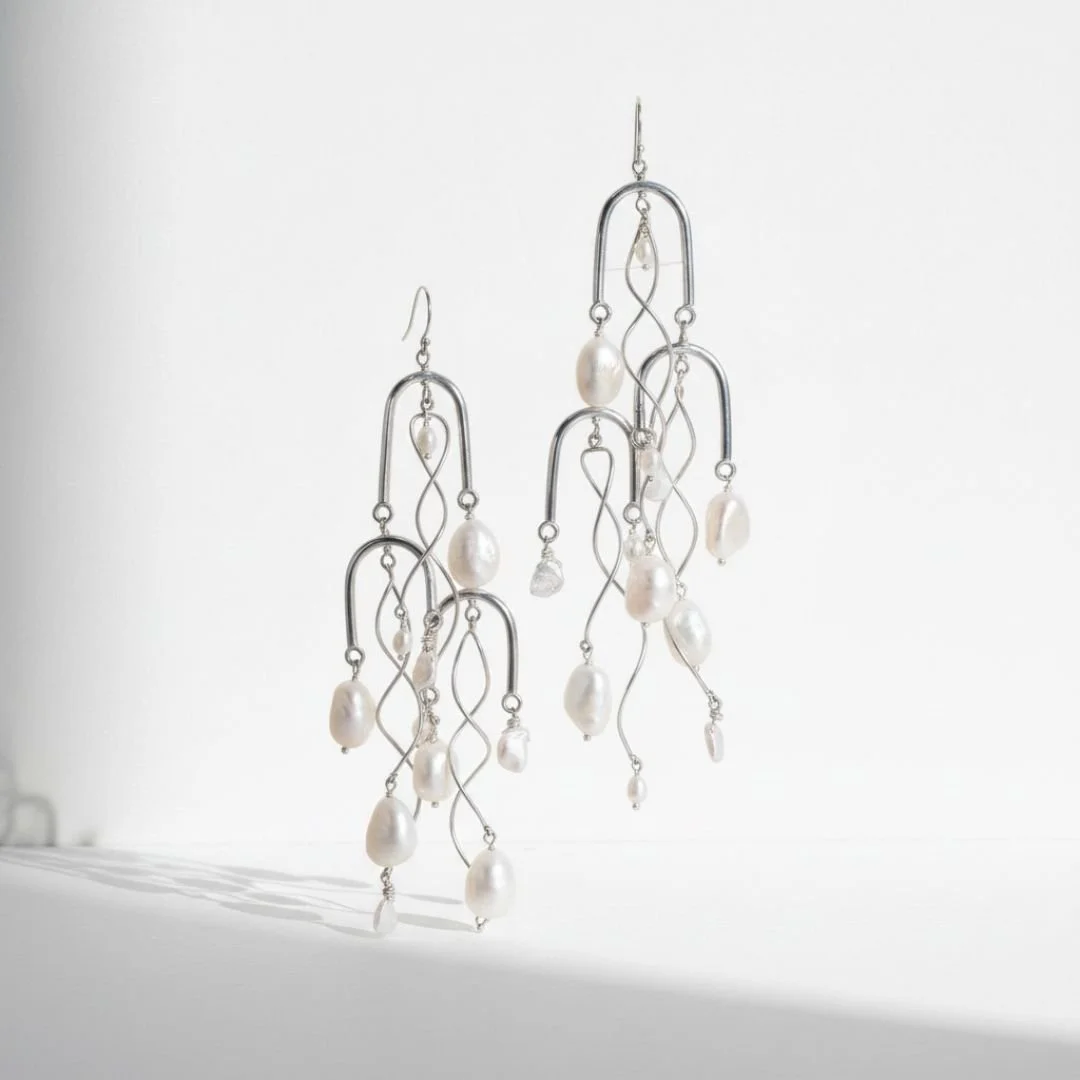 baroque pearl and silver statement chandelier earrings commission