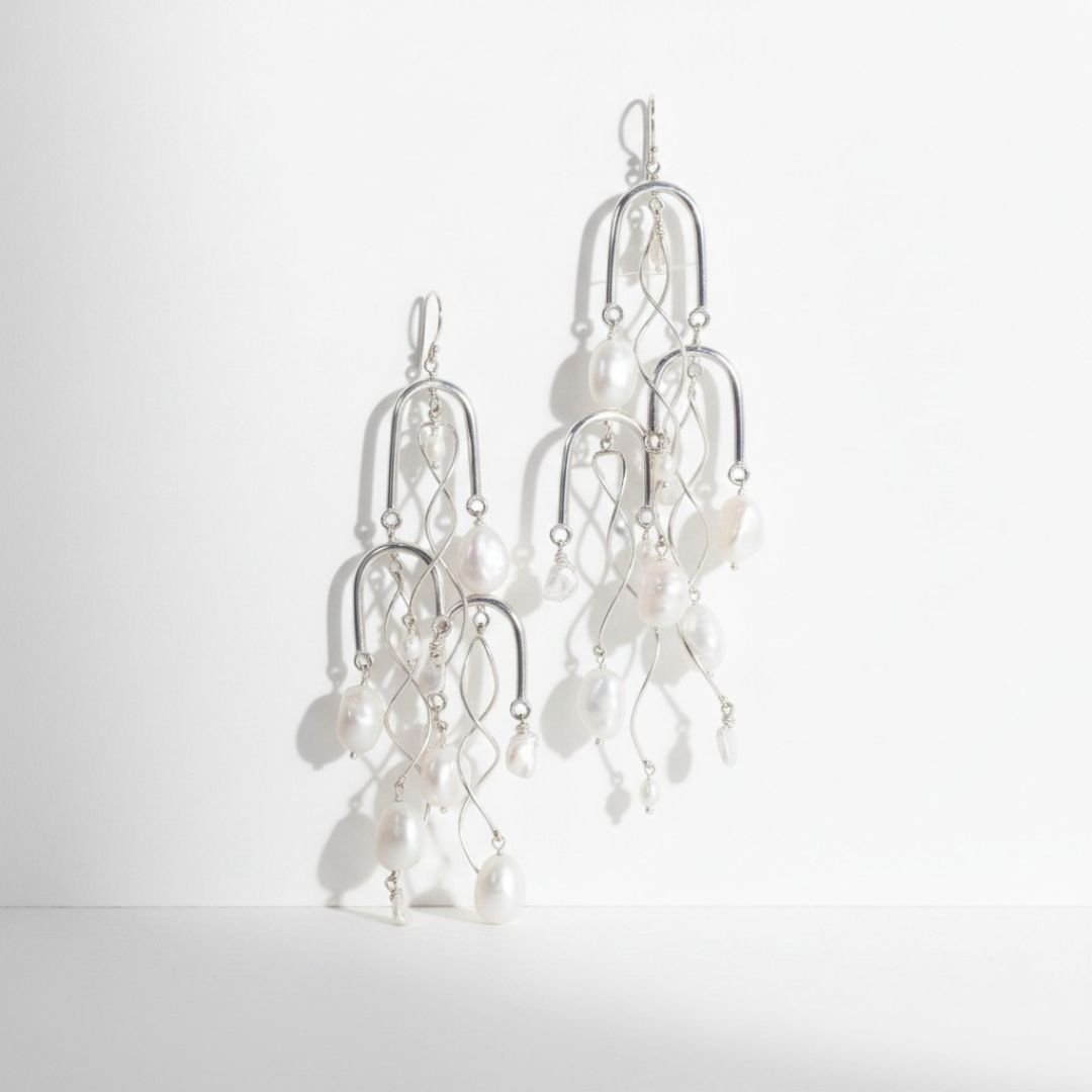 baroque pearl and silver statement chandelier earrings commission