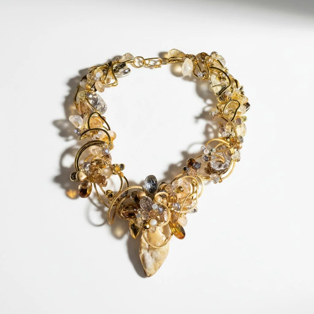 citrine and shell druzy statement necklace