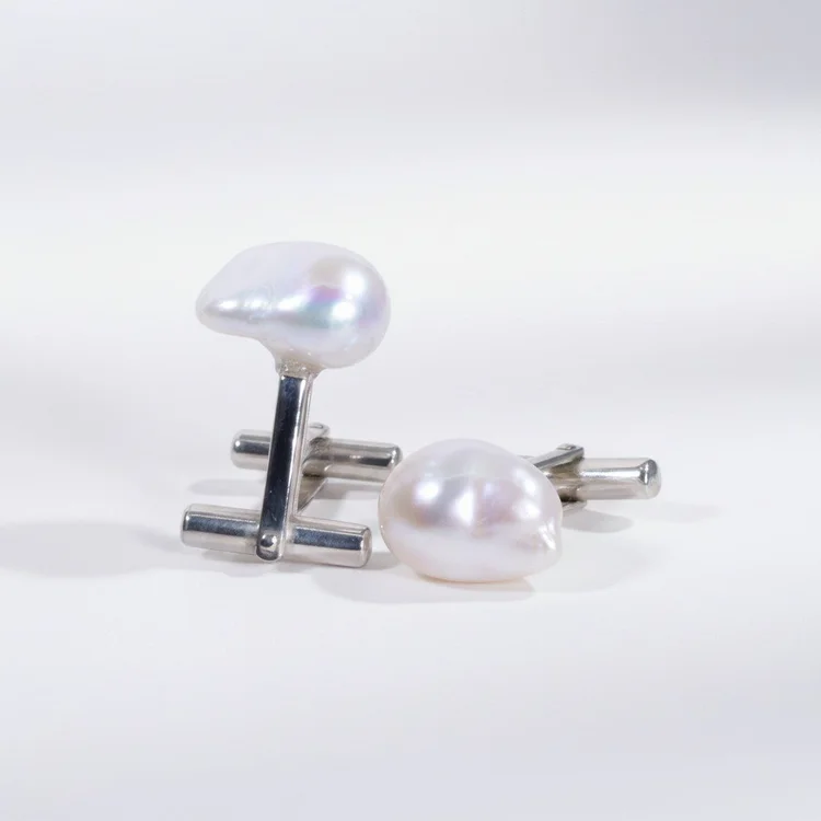 Silver cufflinks with white baroque pearls
